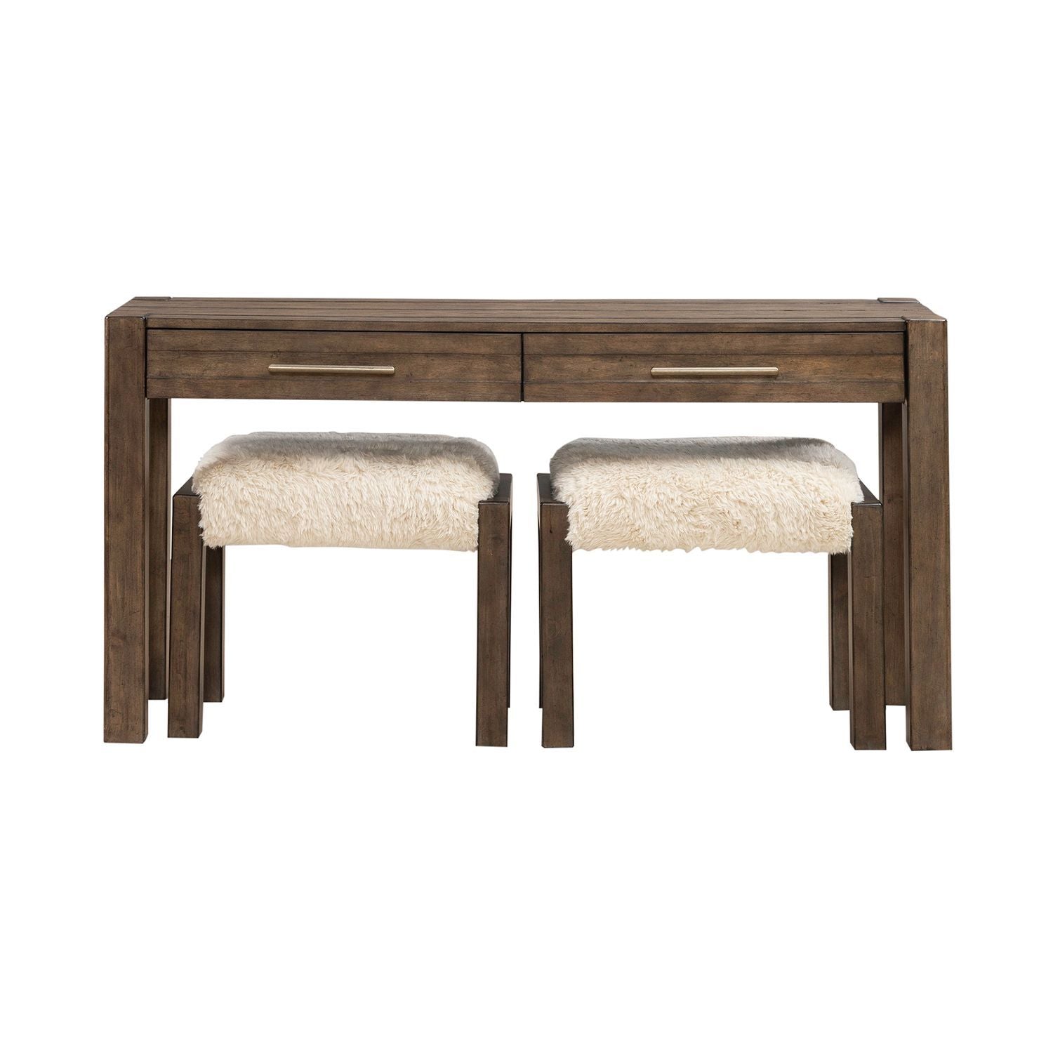 Broadmore - 3 Piece Table Set (1 Console Table 2 Console Stools) - Cobblestone Brown