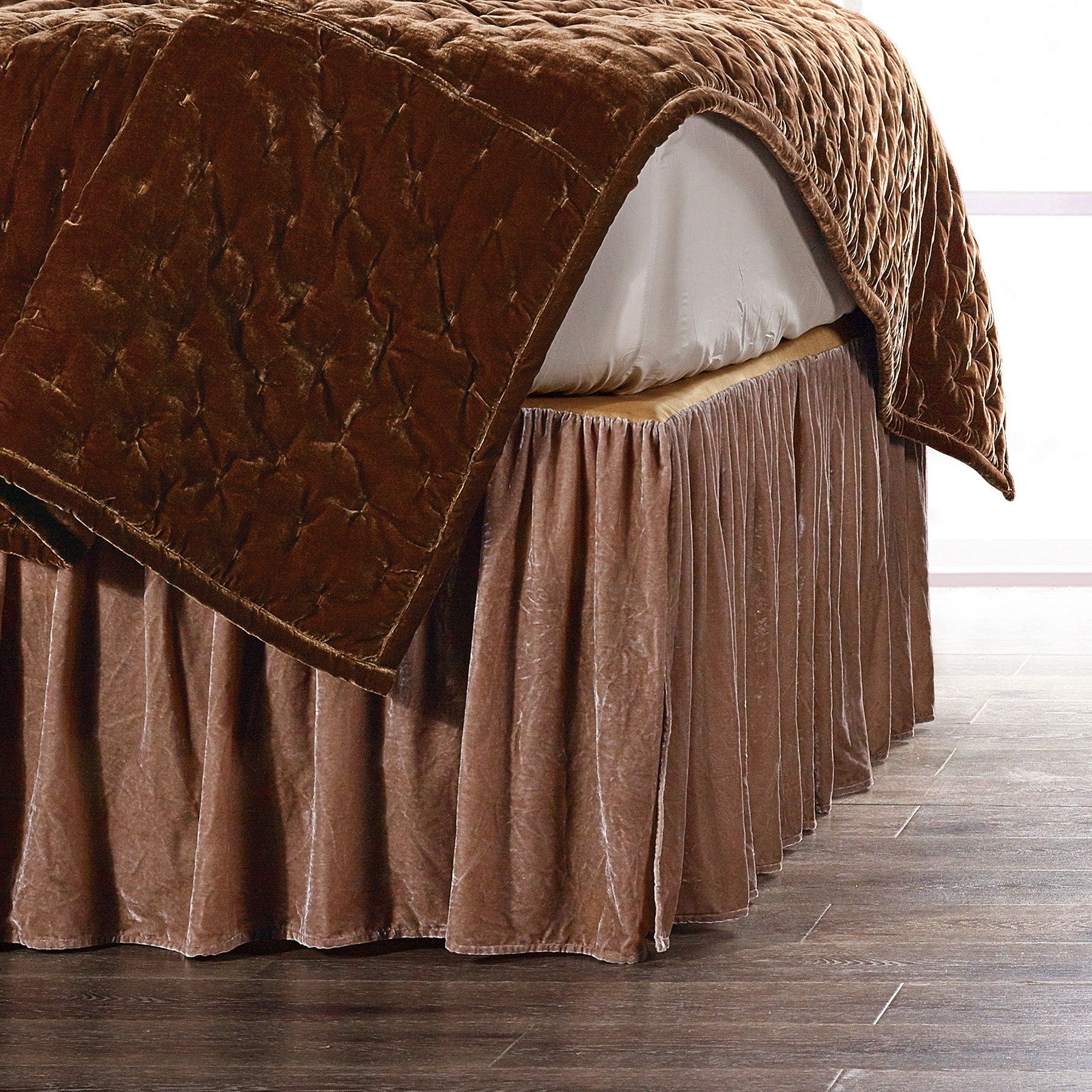 Stella - King Faux Silk Velvet Bed Skirt - Dusty Rose