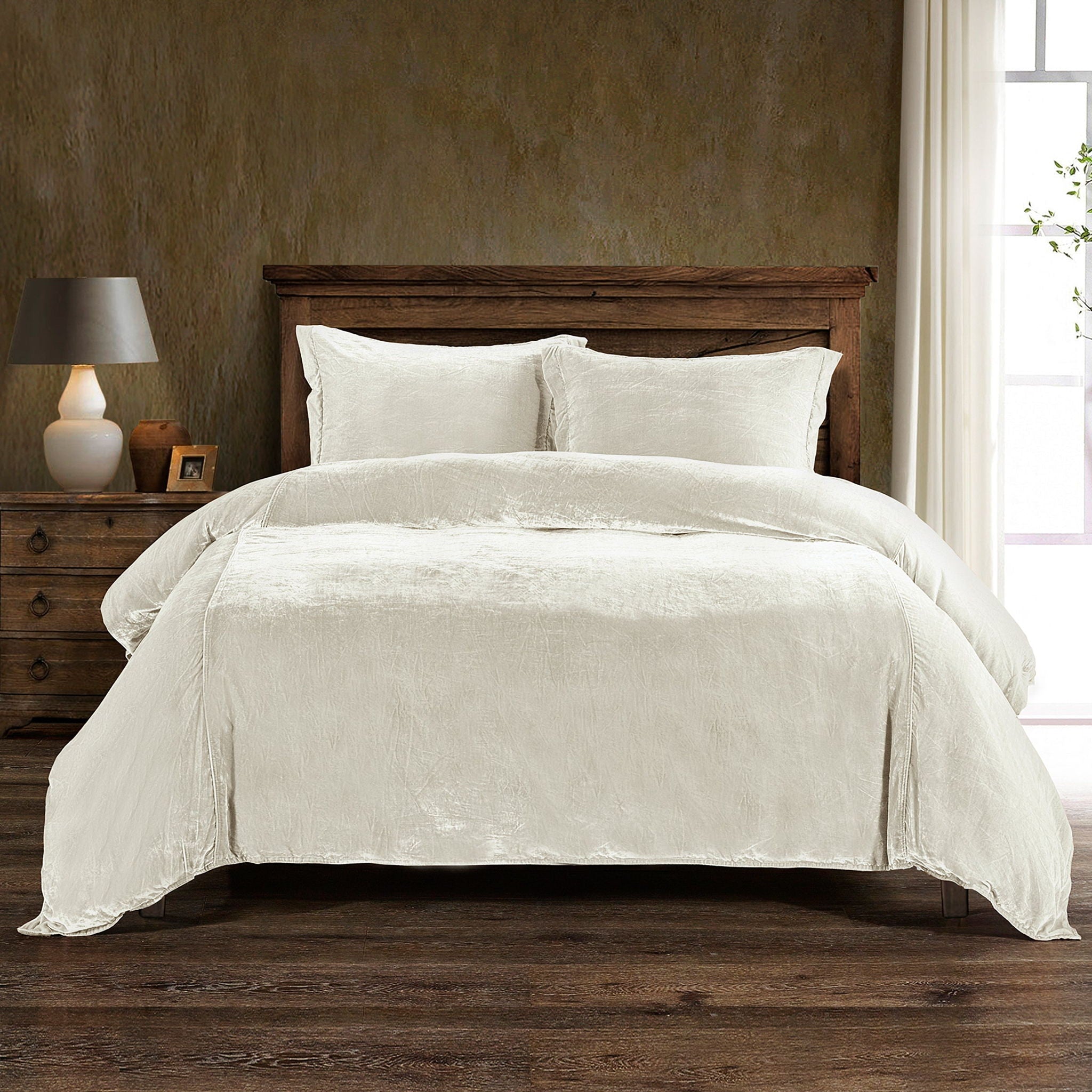 Stella - King Faux Silk Velvet Duvet Cover Set (Set of 3) - Stone