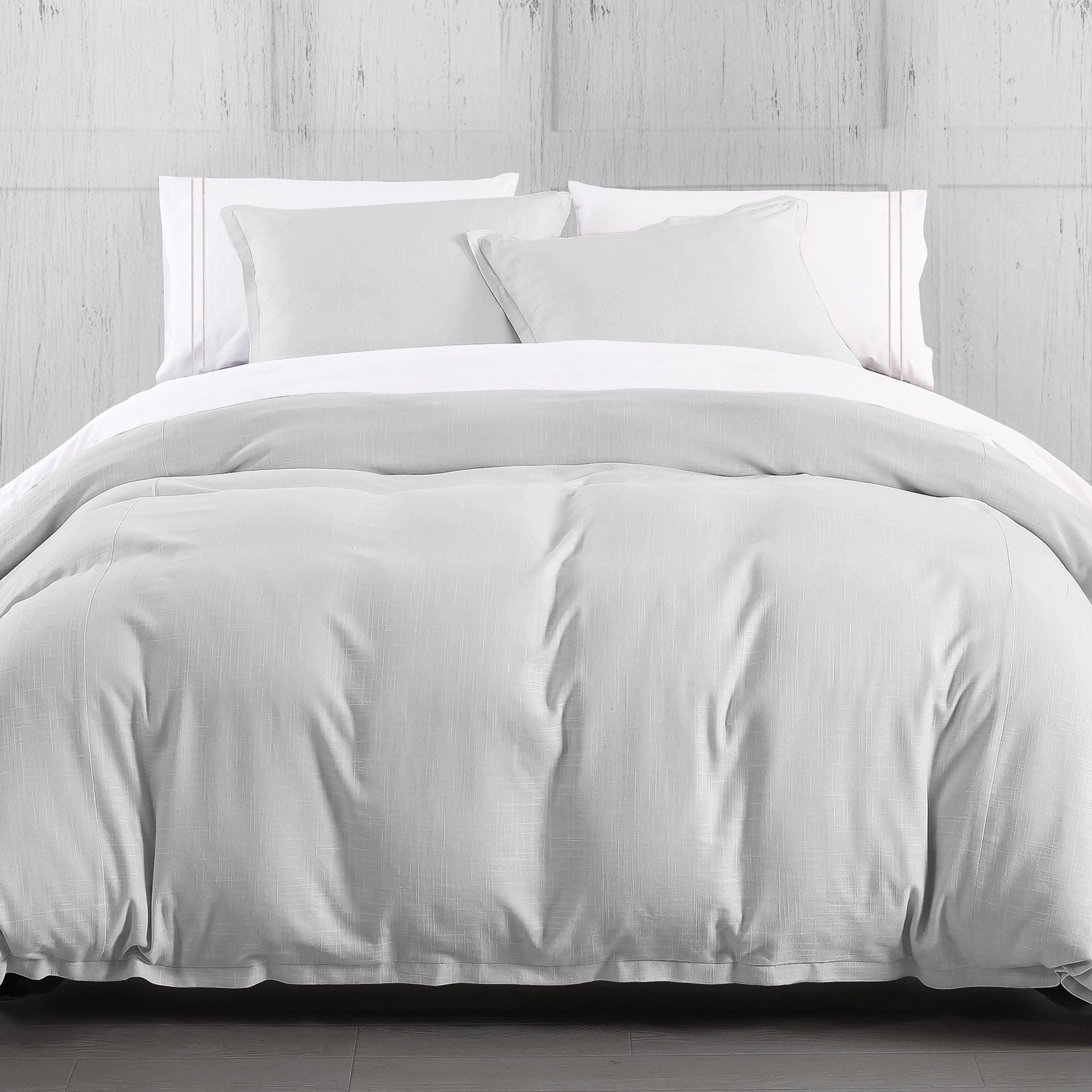 Hera - Queen Washed Linen Flange Duvet Cover Set (Set of 3) - Light Gray