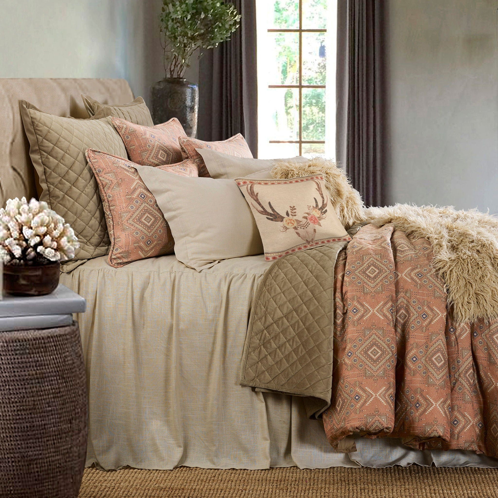Luna - Full Washed Linen Bedspread Set (Set of 3) - Light Tan
