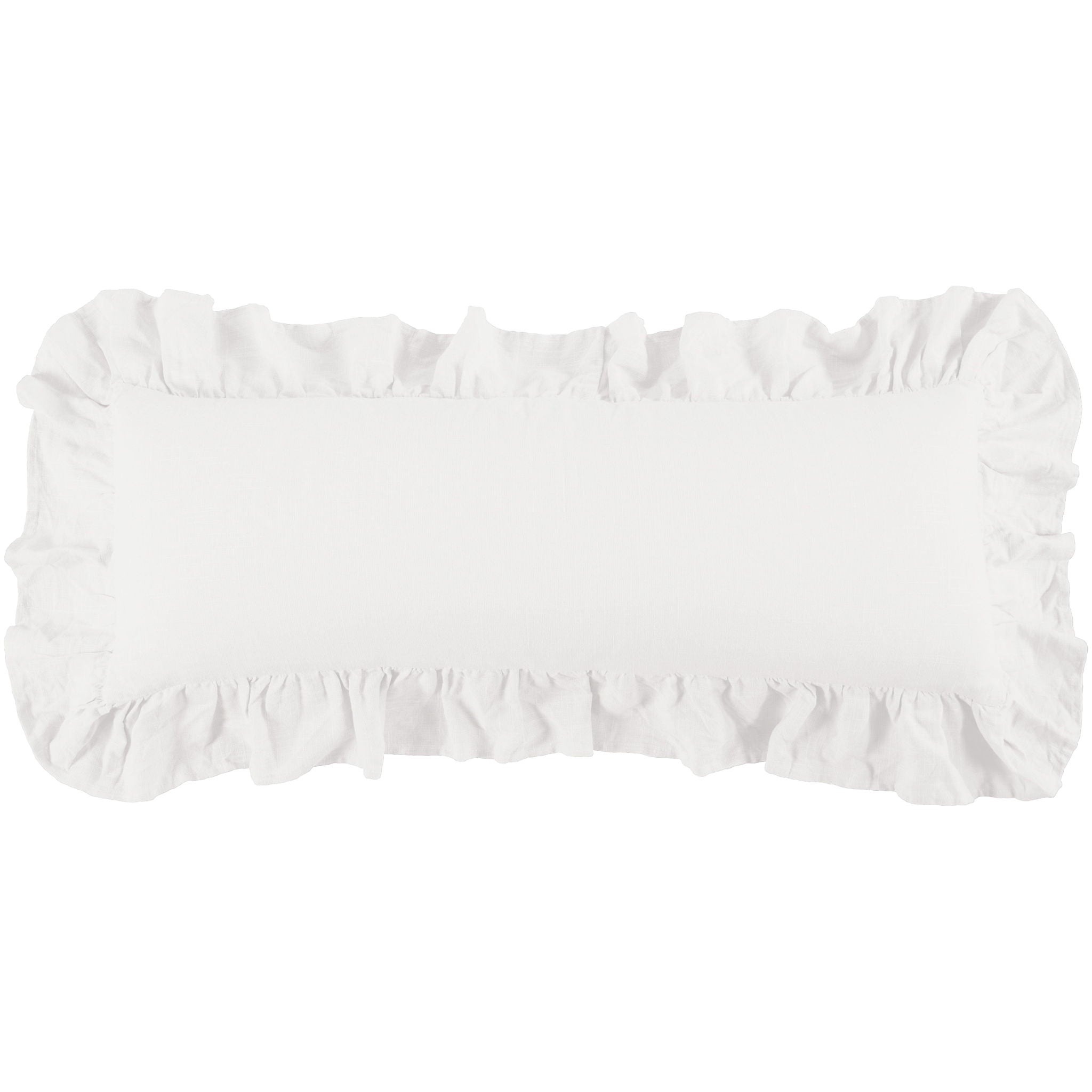 Luna - Washed Linen Ruffled Lumbar Pillow - White