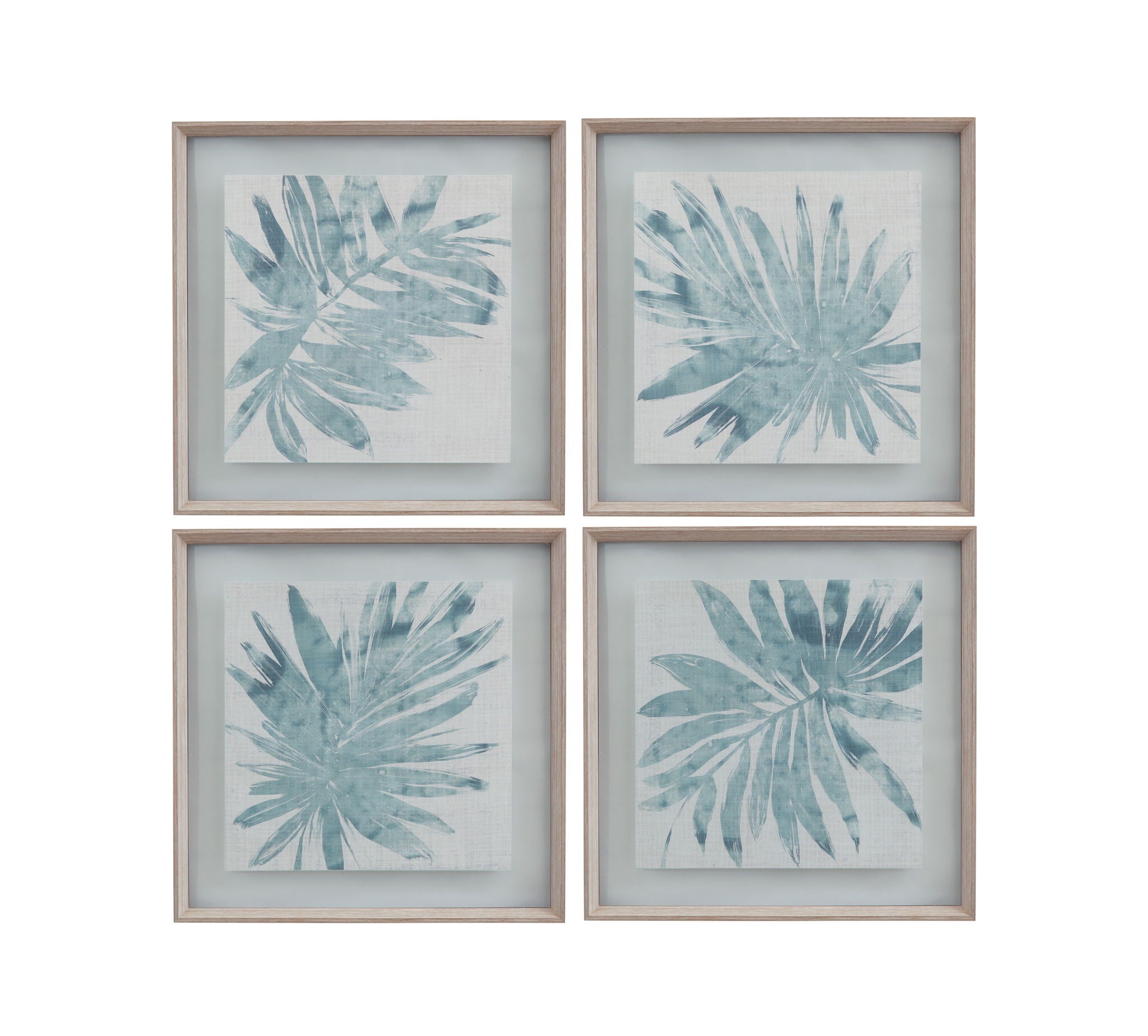 Burlap Ocean Palm Framed Print (Set of 4) - Light Blue