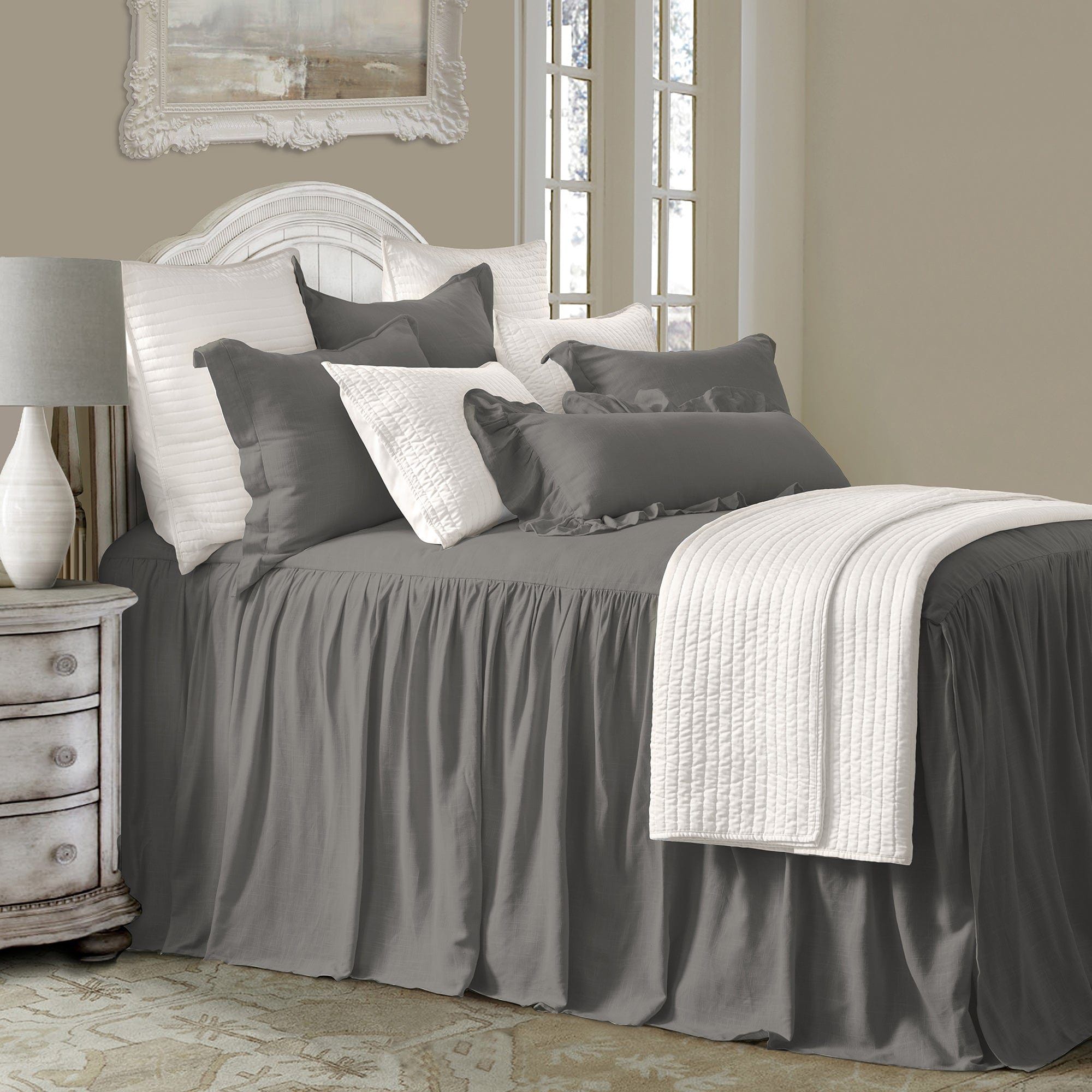 Luna - Full Washed Linen Bedspread Set (Set of 3) - Slate