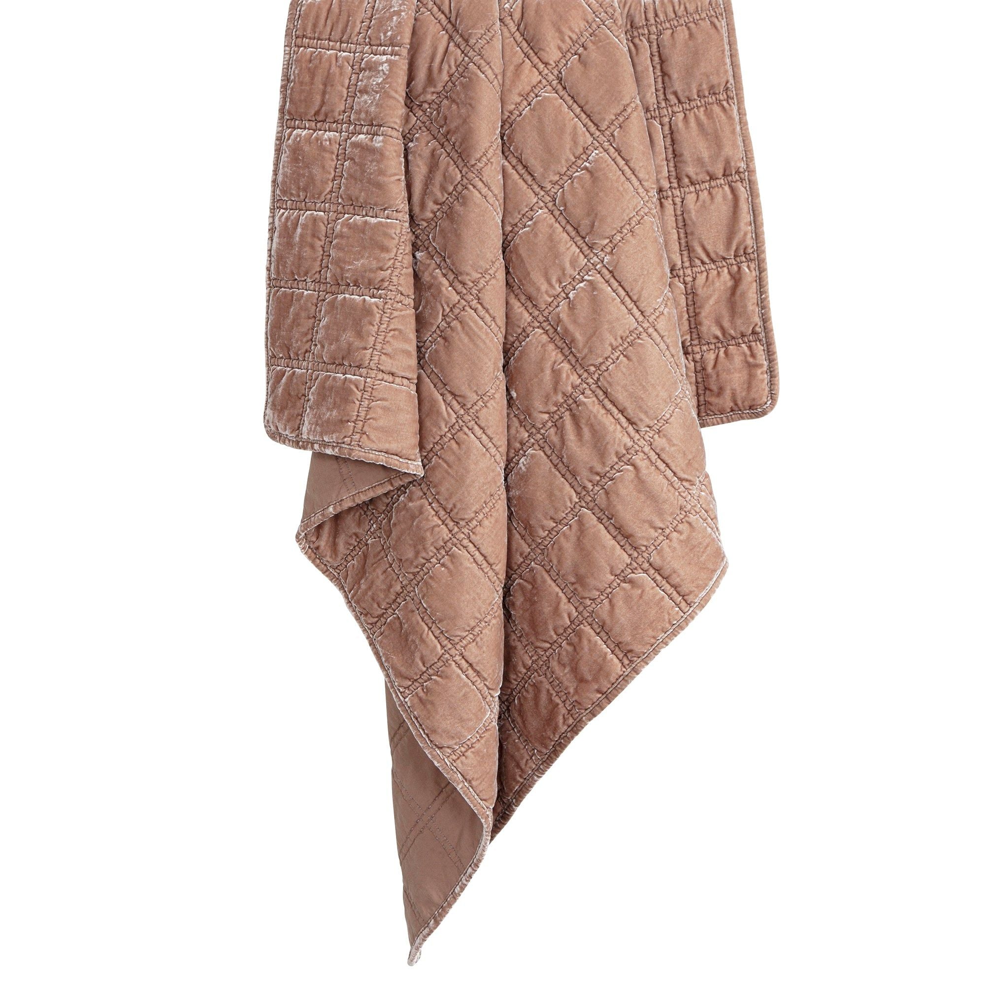 Stella - Faux Silk Velvet Double Box Stitch Throw - Dusty Rose
