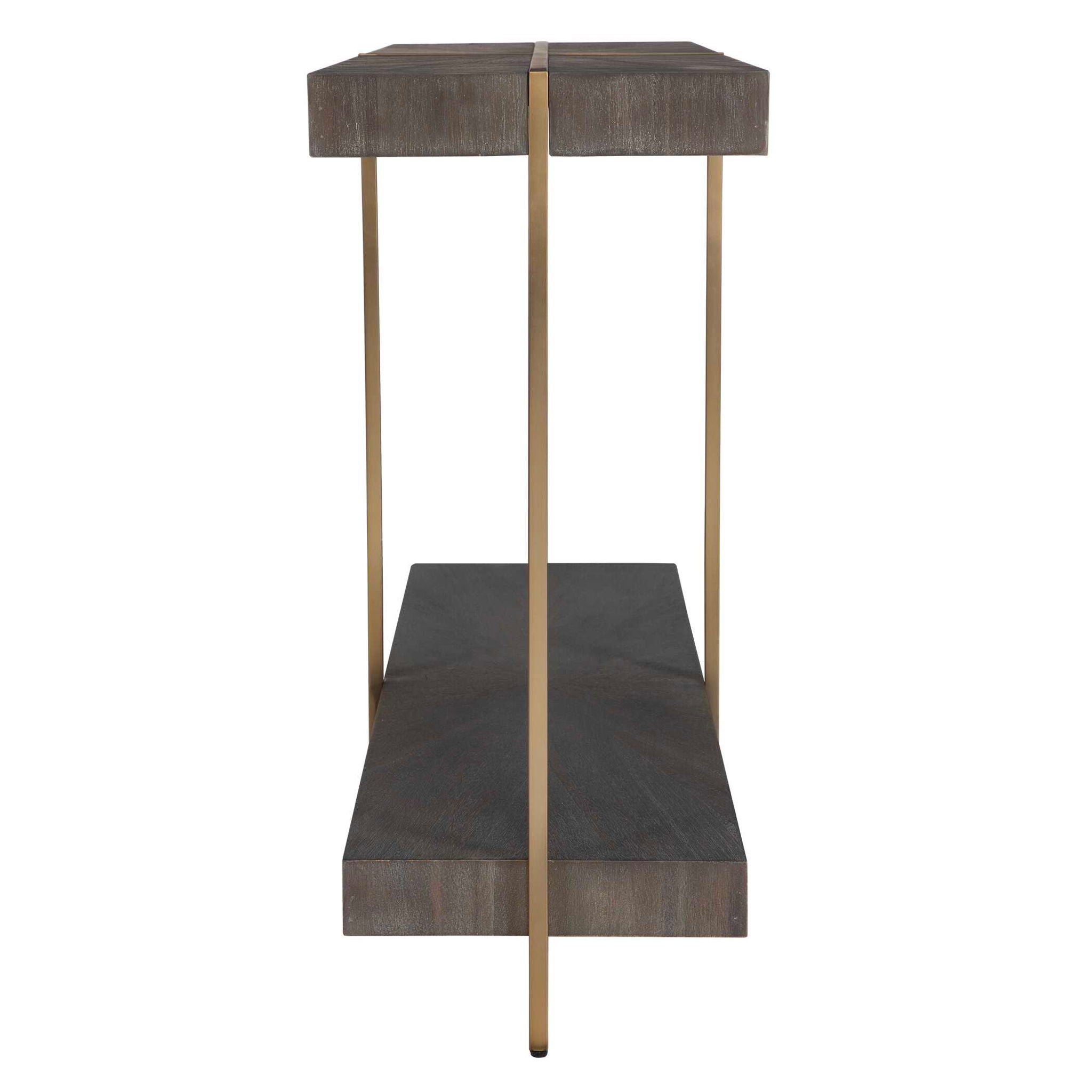 Taja - Modern Brass / Wood Console Table - Gold