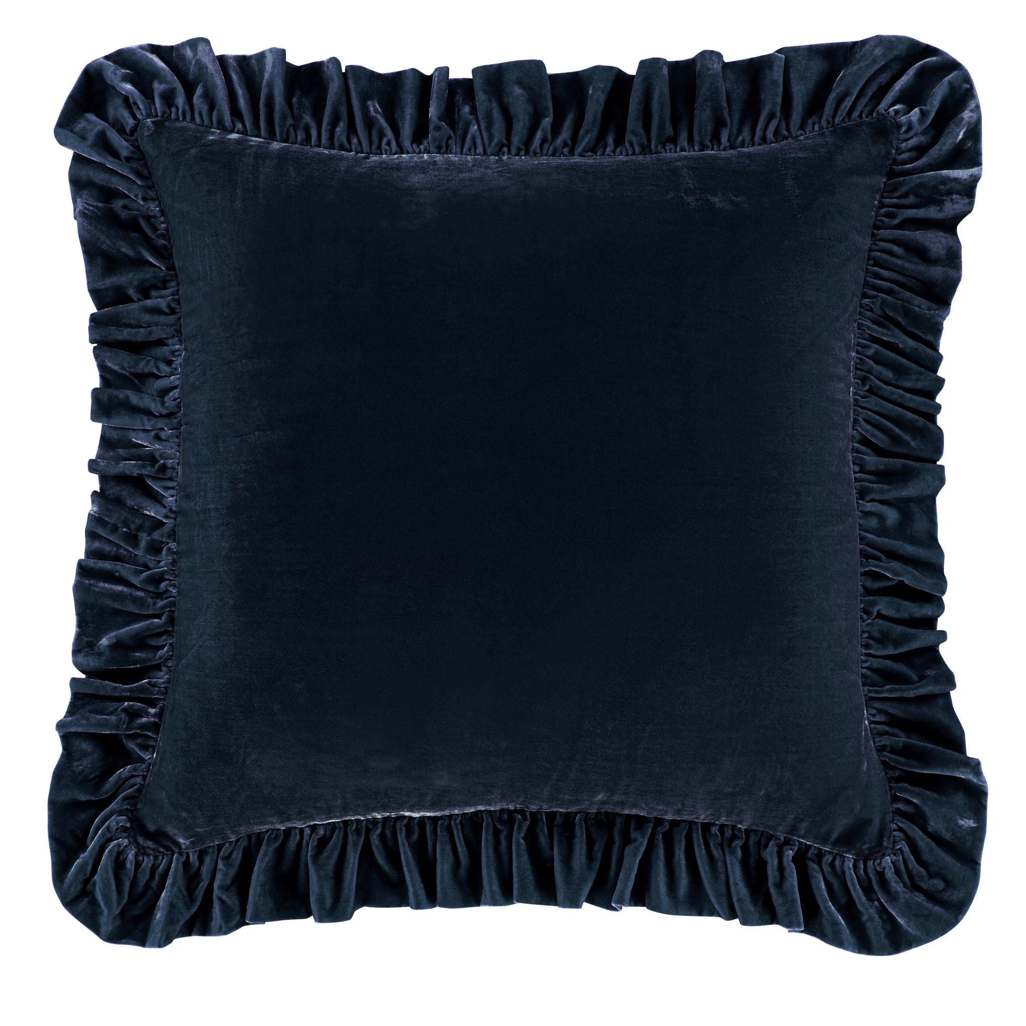 Stella - Faux Silk Velvet Ruffled Euro Sham - Midnight Blue