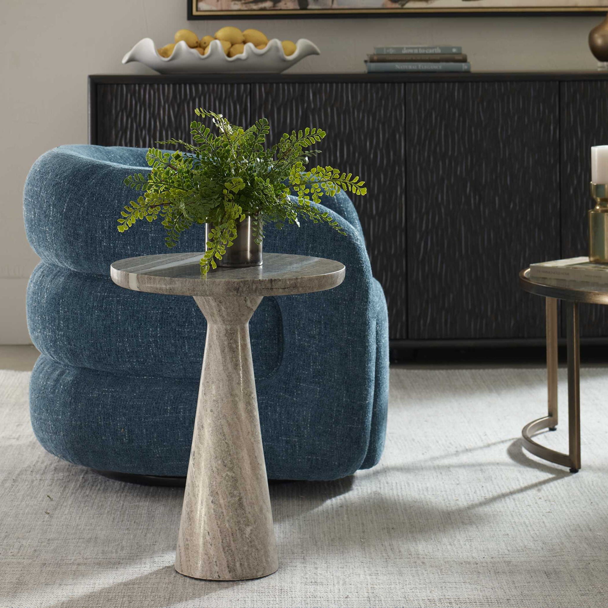 Shura - Indoor-Outdoor Marble Accent Table - Brown / White