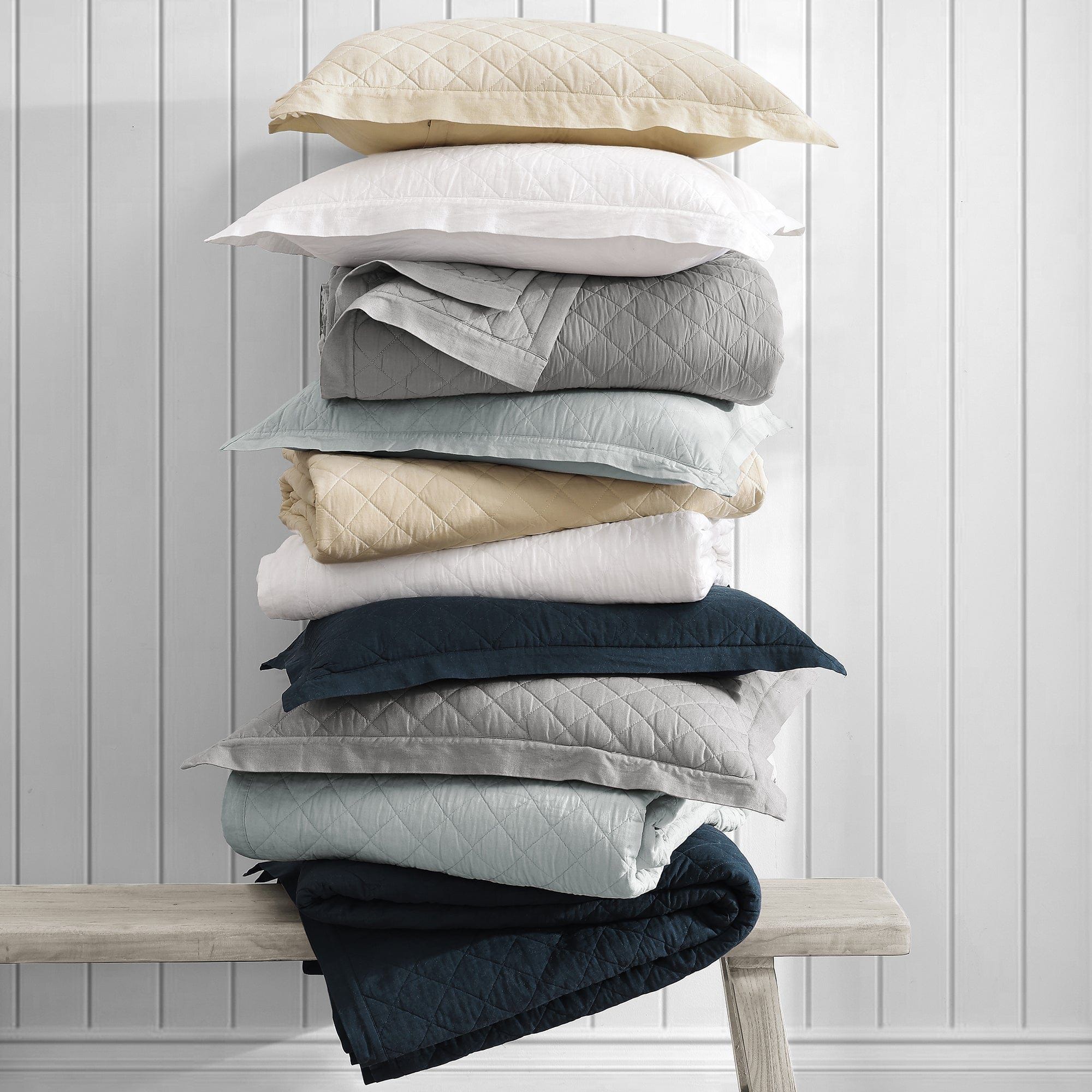 Diamond Linen - King Linen Cotton Diamond Quilt - Light Tan