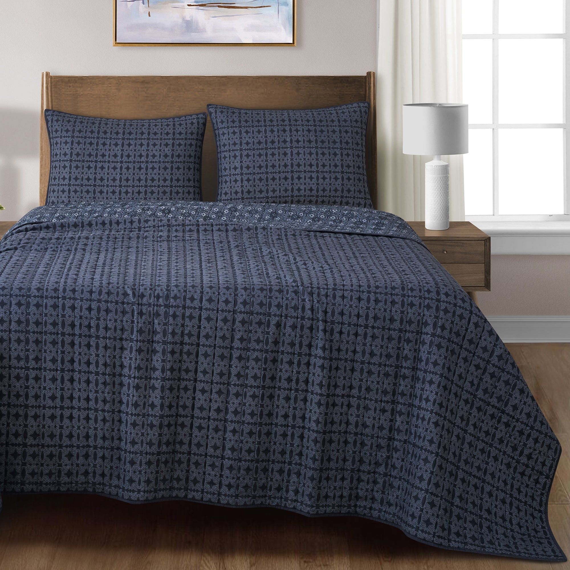 Indigo - King Reversible Quilt Set (Set of 3) - Blue