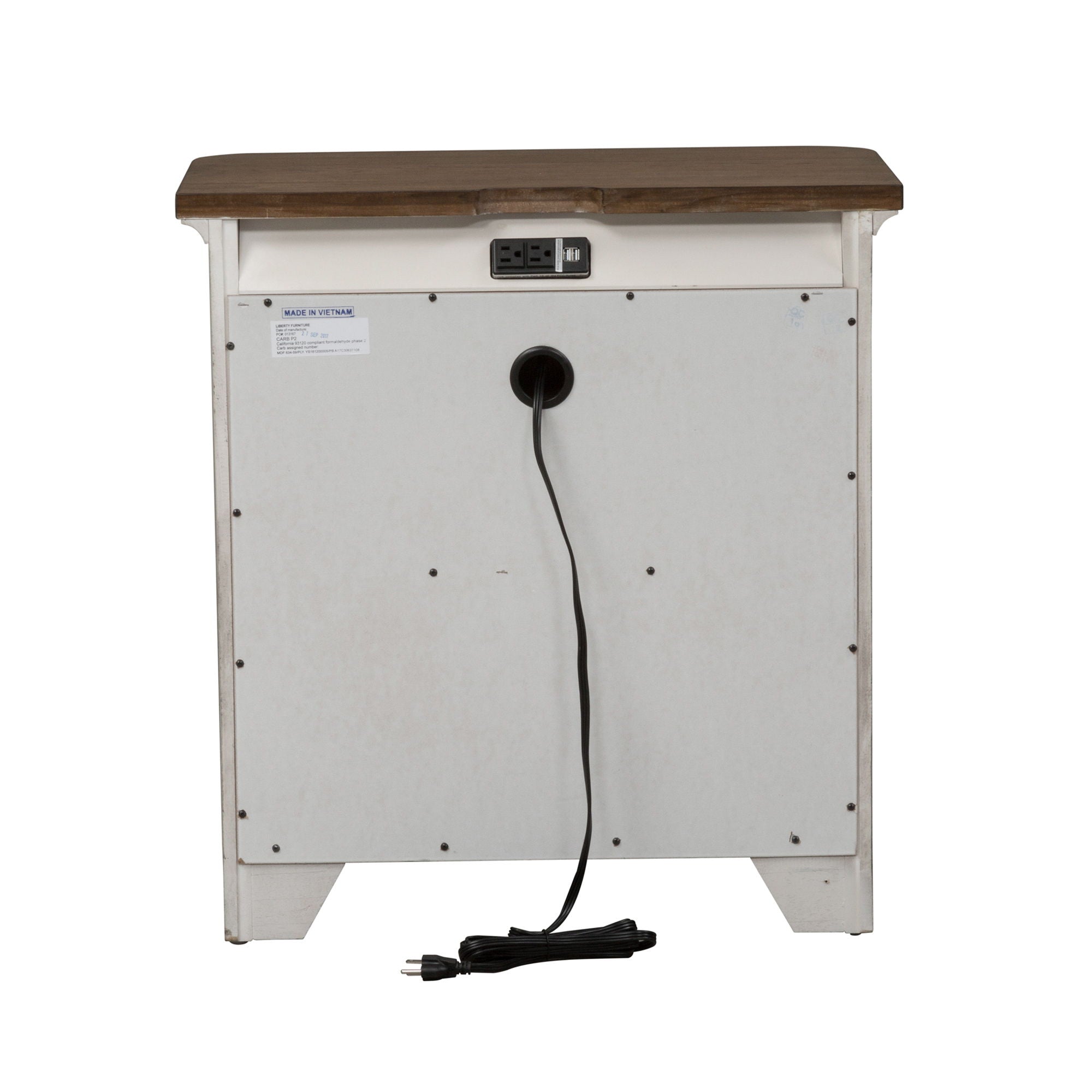 Farmhouse Reimagined - 3 Drawer Nightstand With Charging Station - Antique White / Chestnut Tops