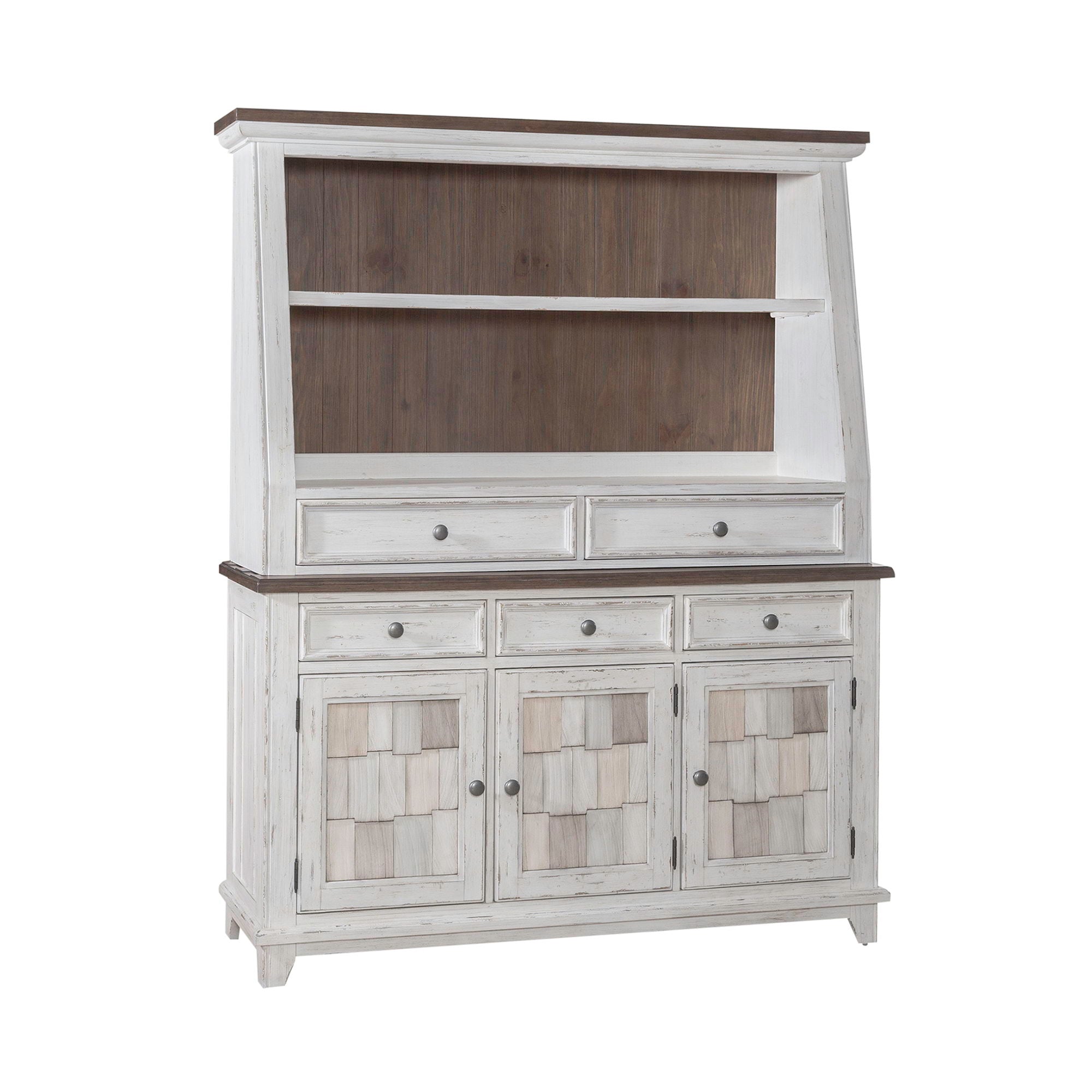 River Place - Server & Hutch - Riverstone White & Tobacco
