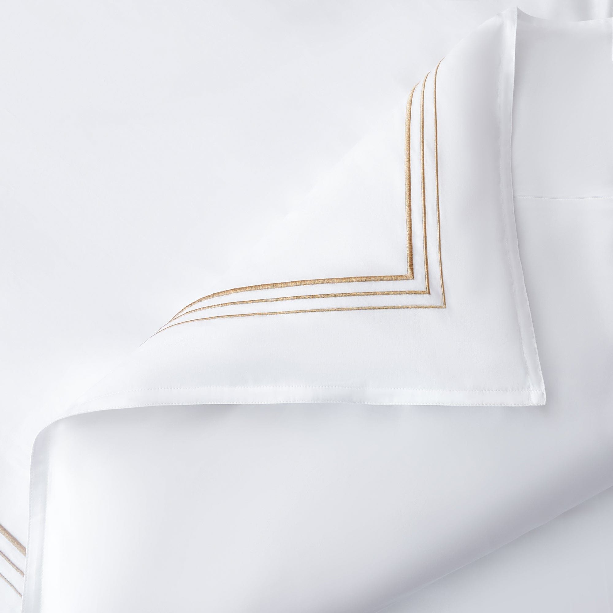 Border Embroidery - King Duvet Cover Set (Set of 3) - Light Gold / White