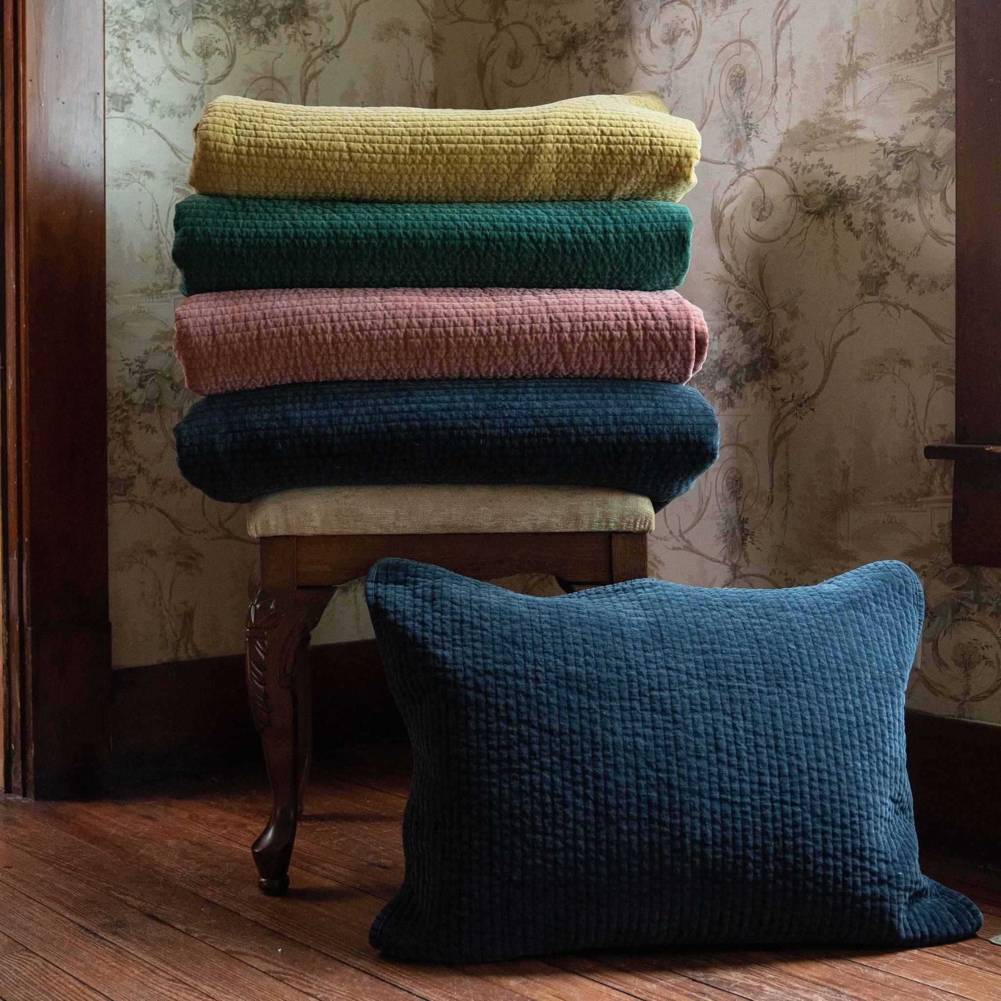 Stonewashed Cotton Velvet - King Quilt - Deep Blue