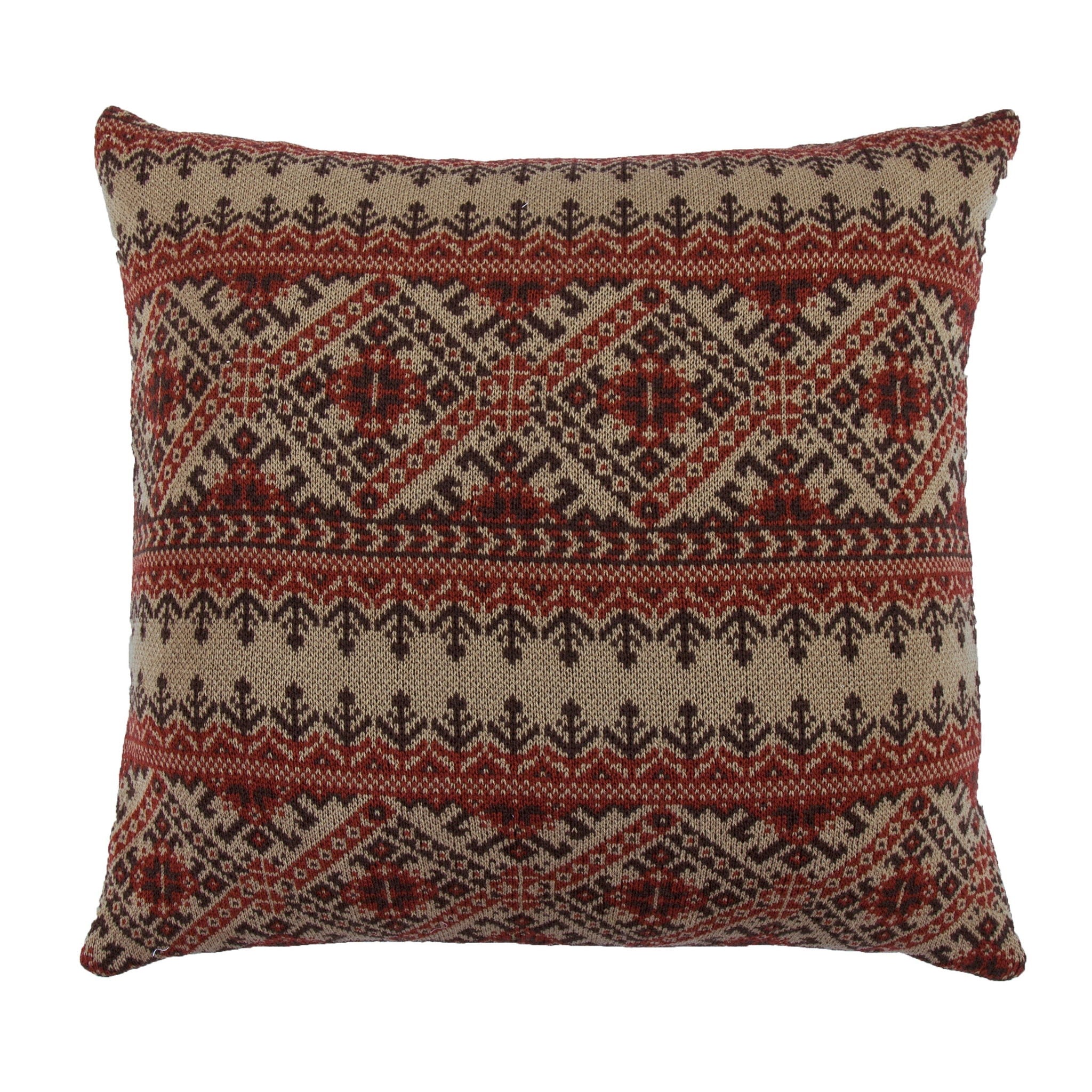 Fair Isle - Knit Red Euro Sham - Brown / Red
