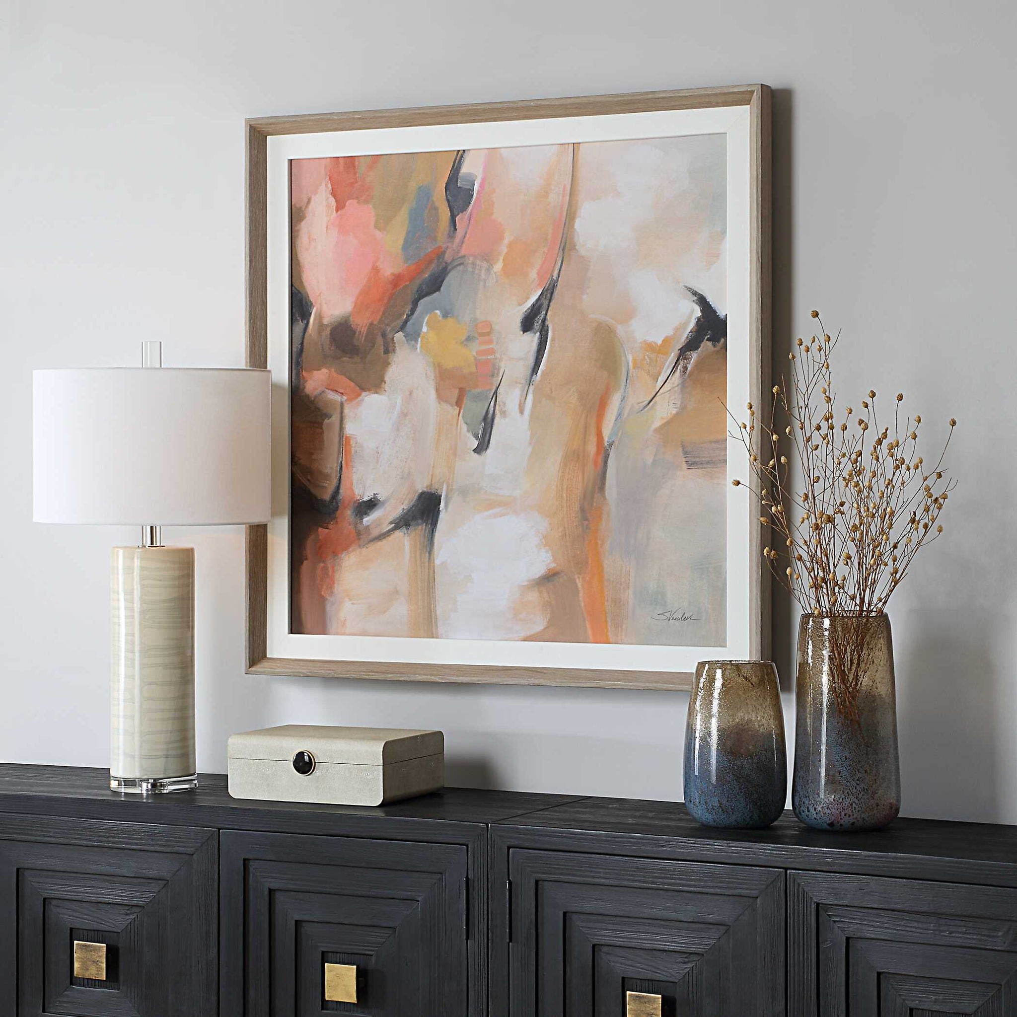 Uphill - Framed Abstract Print - Light Brown