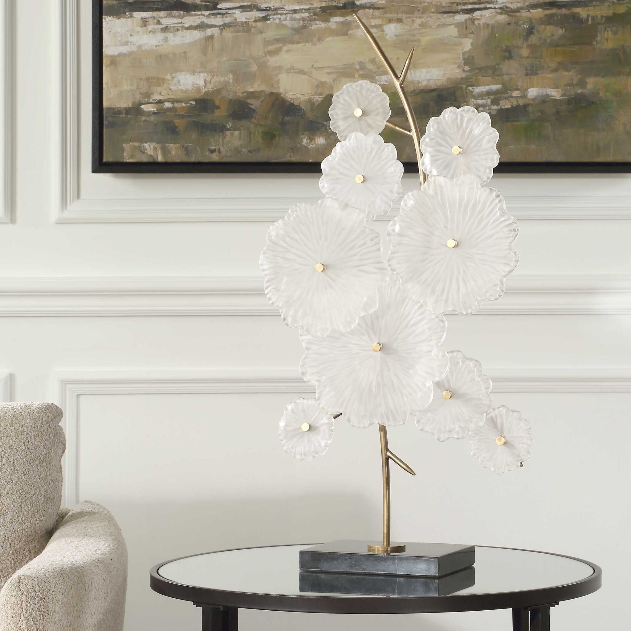 Glass - Garden Table Sculpture - Gold / White