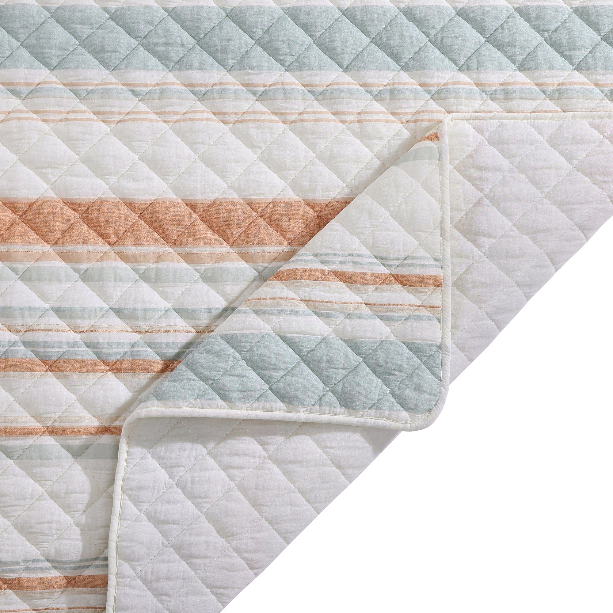 Mystic Stripe - Full/Queen Cotton Gauze Quilt Set (Set of 3) - Coral