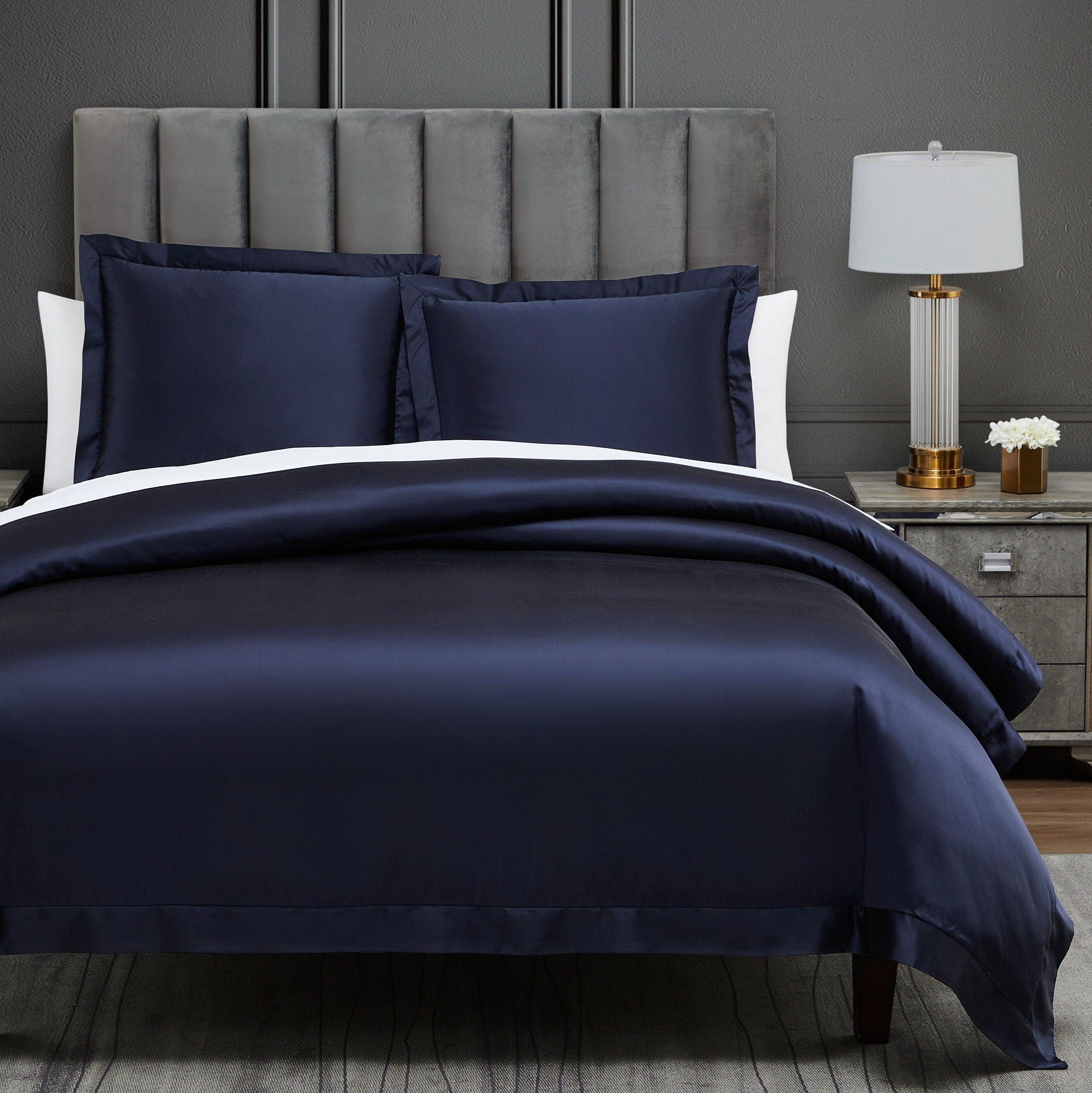 High Shine Satin - King Duvet Cover Set (Set of 3) - Navy