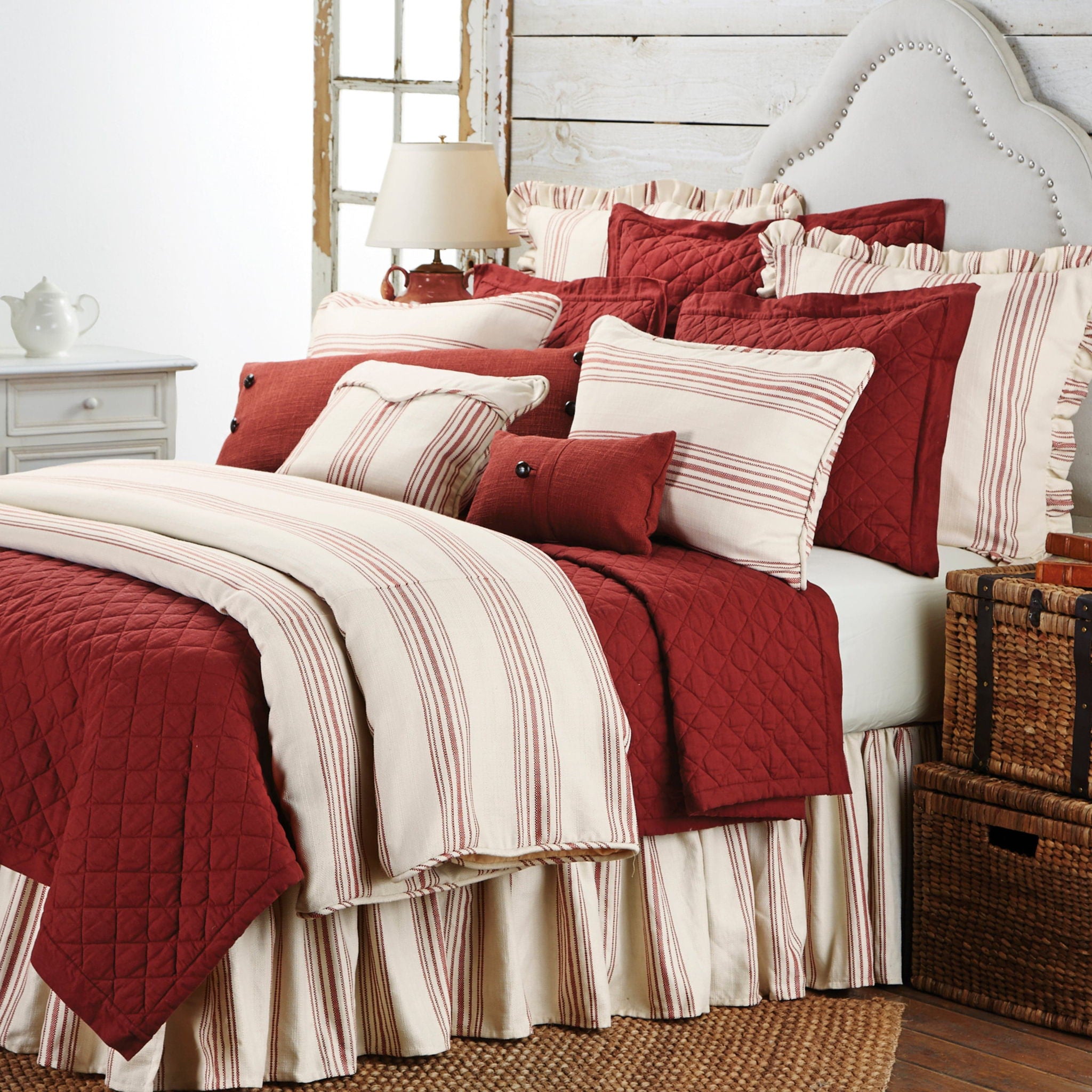 Prescott - Queen Stripe Duvet Cover - Red