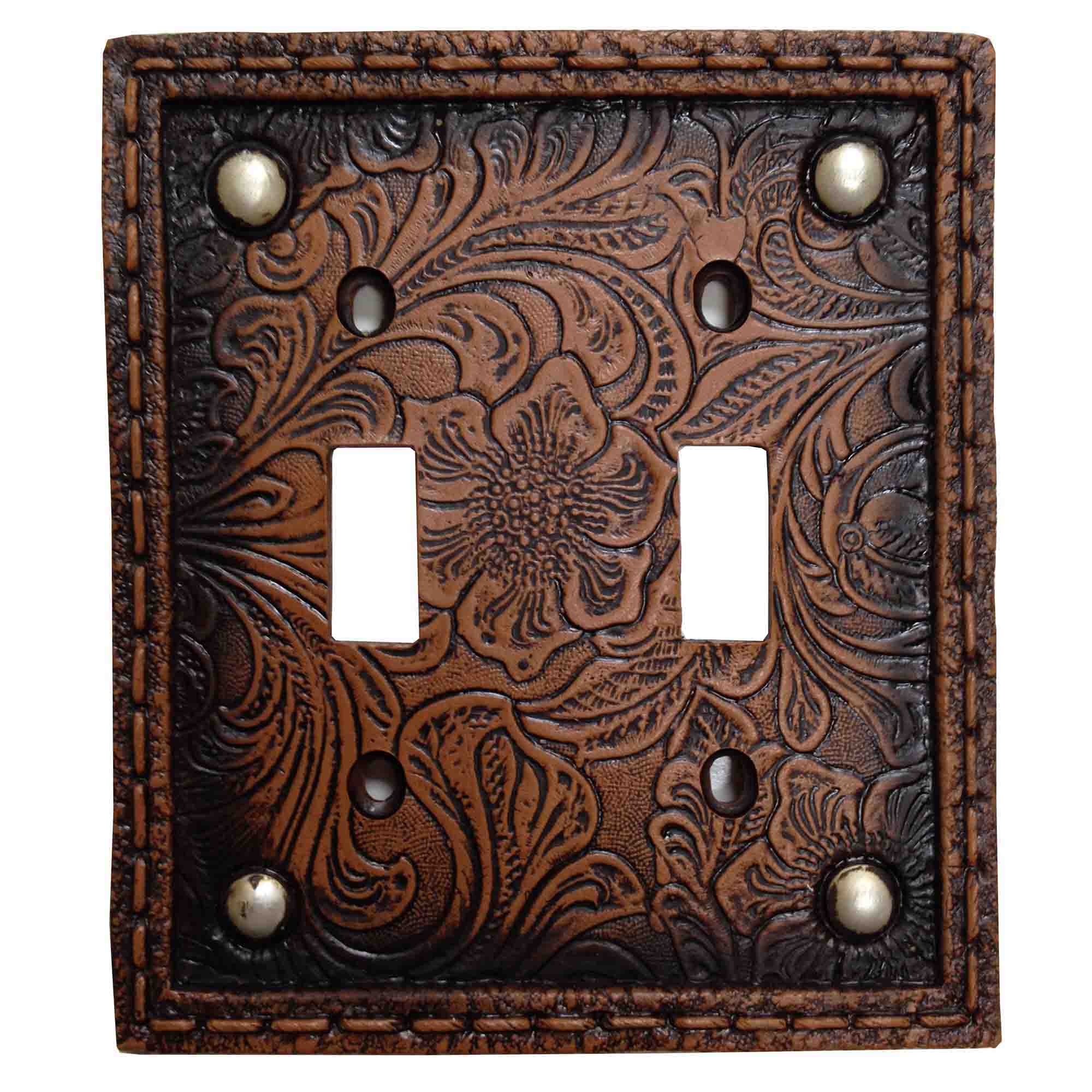 Tooled Resin Switch Plate - 5" x 5" Tooled Resin Studded Double Wall Switch Plate 4 Per Carton - Brown