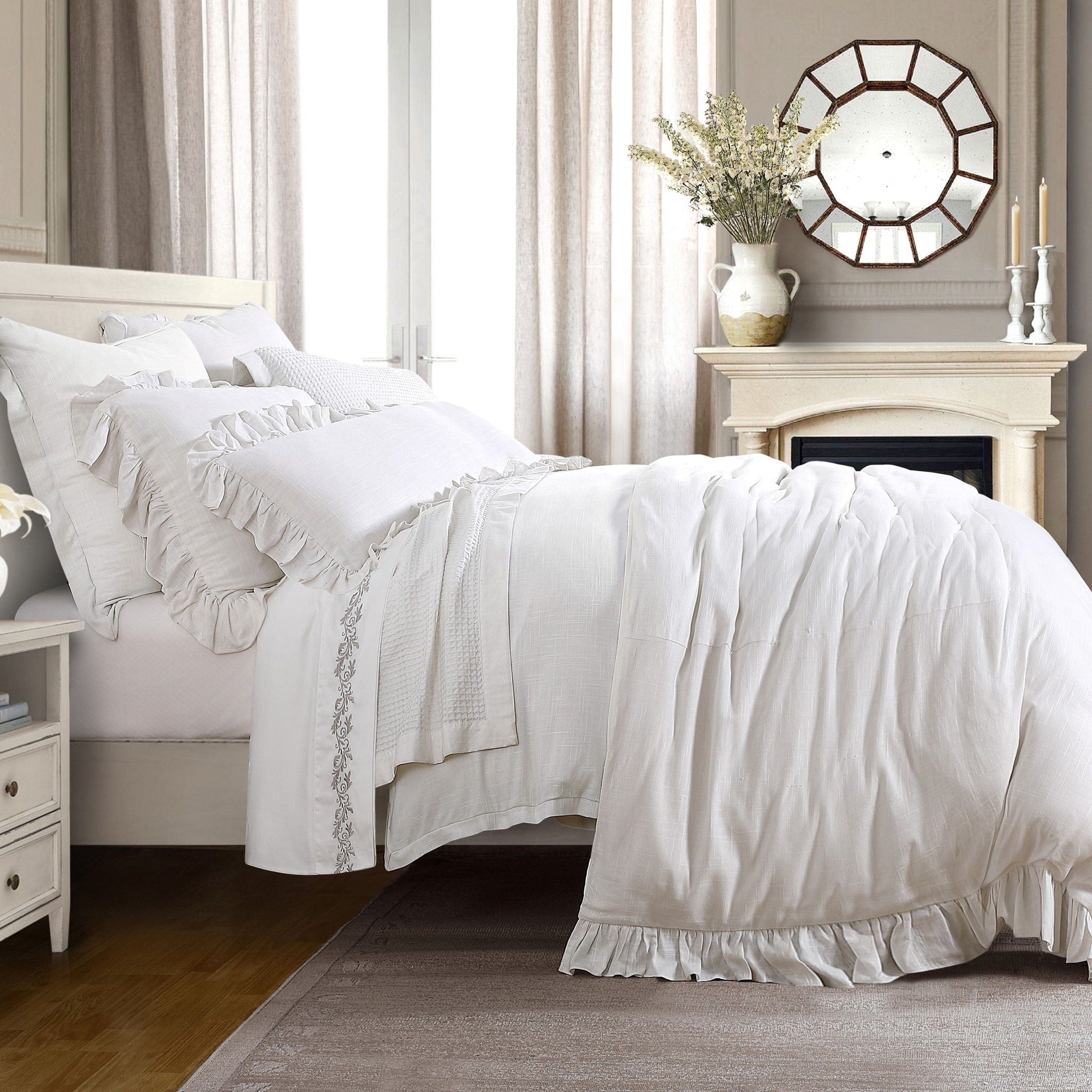 Lily - Queen Washed Linen Duvet Cover Set (Set of 3) - White