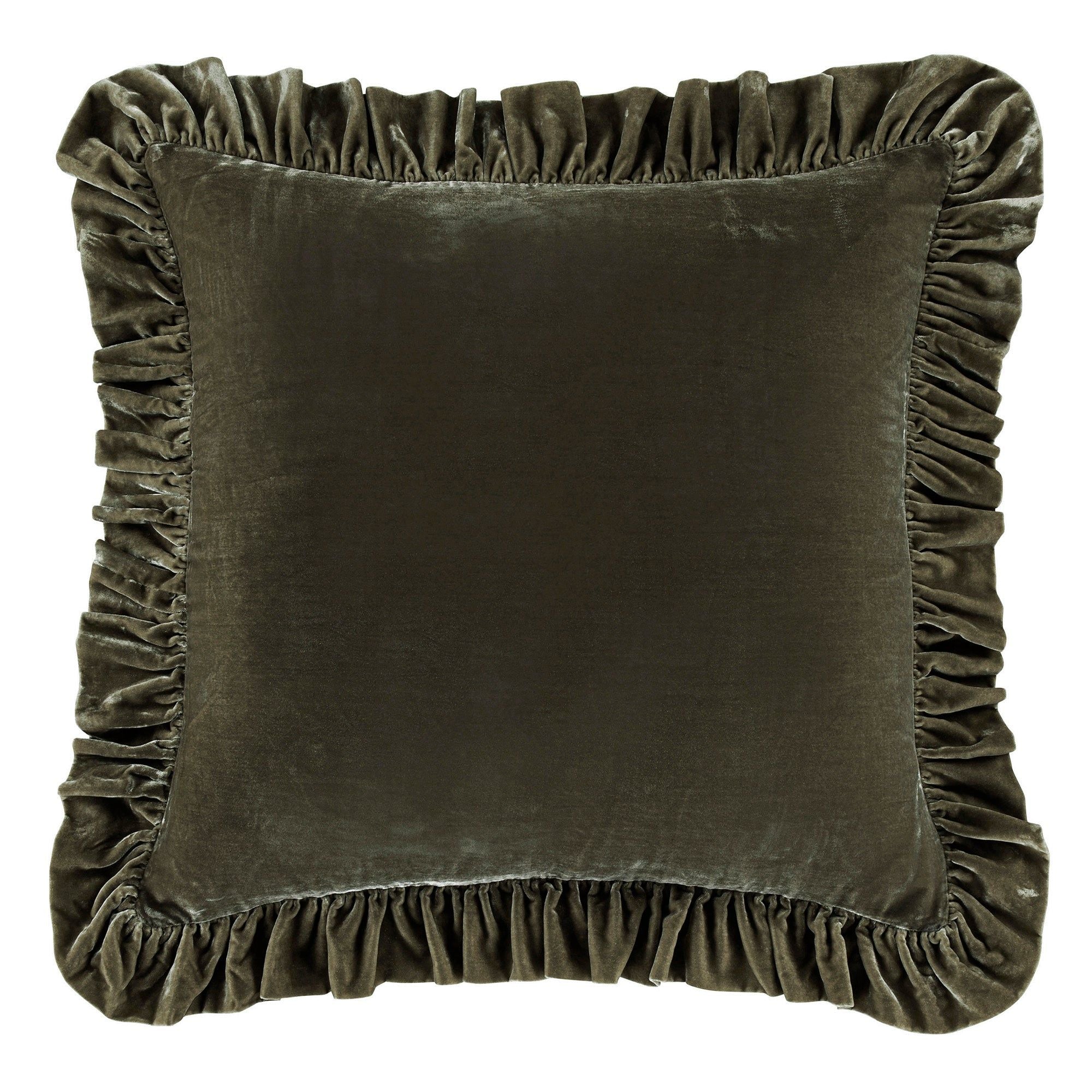 Stella - Faux Silk Velvet Ruffled Euro Sham - Fern Green