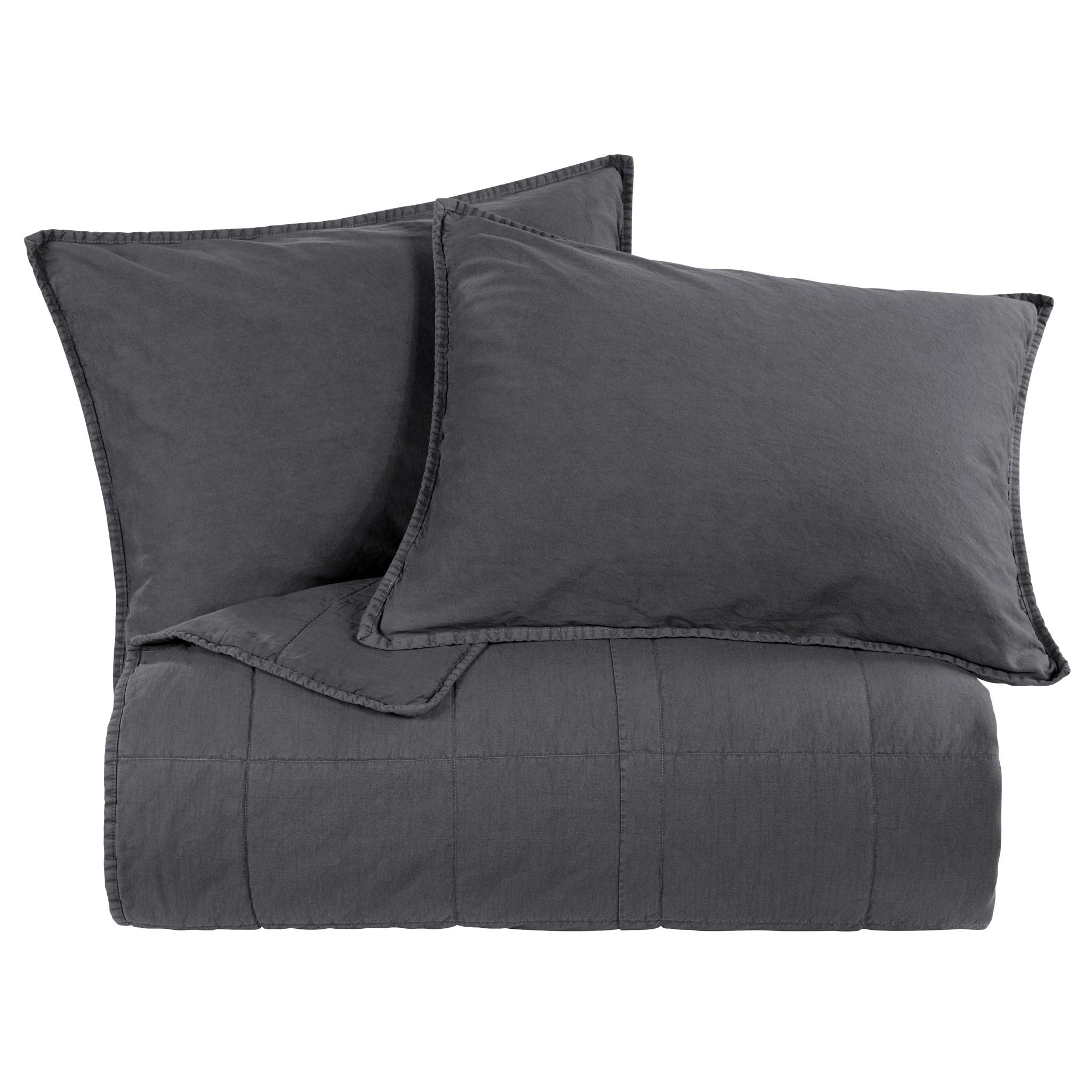 Cotton Canvas - Full/Queen Stonewashed Coverlet Set (Set of 3) - Charcoal