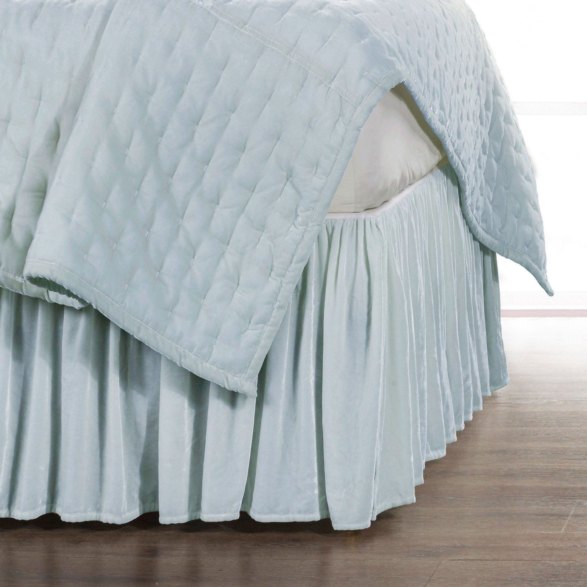 Stella - King Faux Silk Velvet Bed Skirt - Icy Blue
