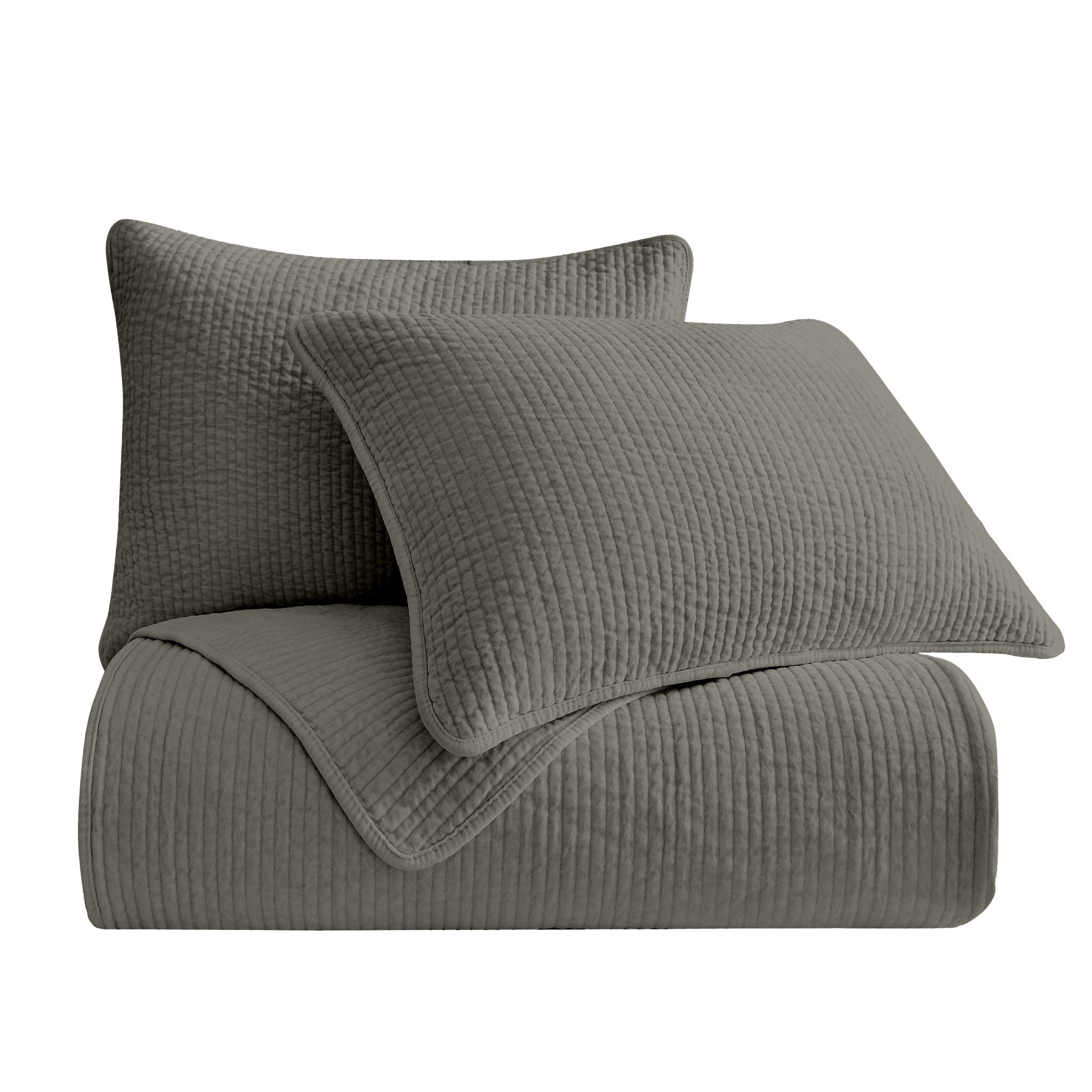 Stonewashed Cotton Velvet - King Quilt Set (Set of 3) - Gray