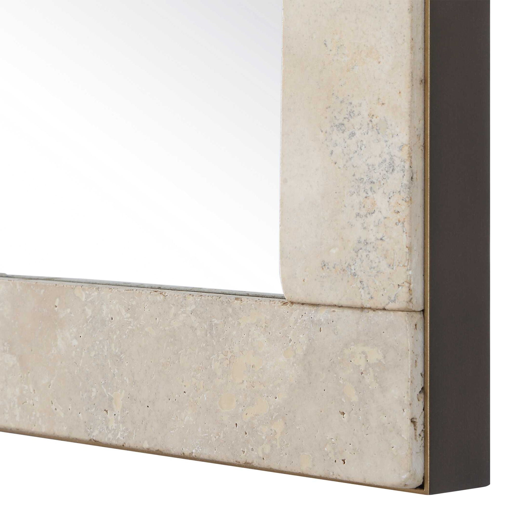 Pave - Rectangular Travertine Mirror - White