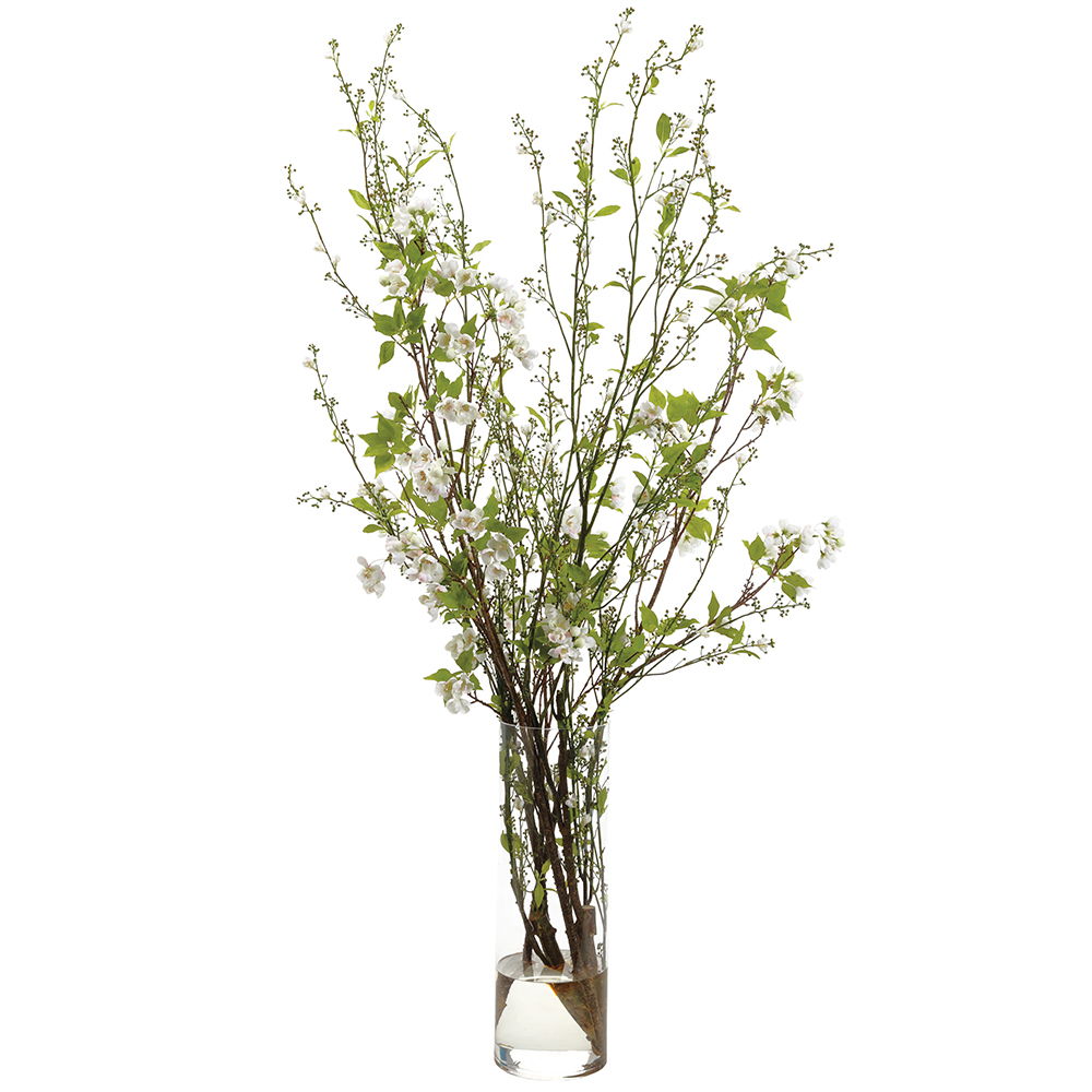 Berries/Blossom in Glass Vase White Pink