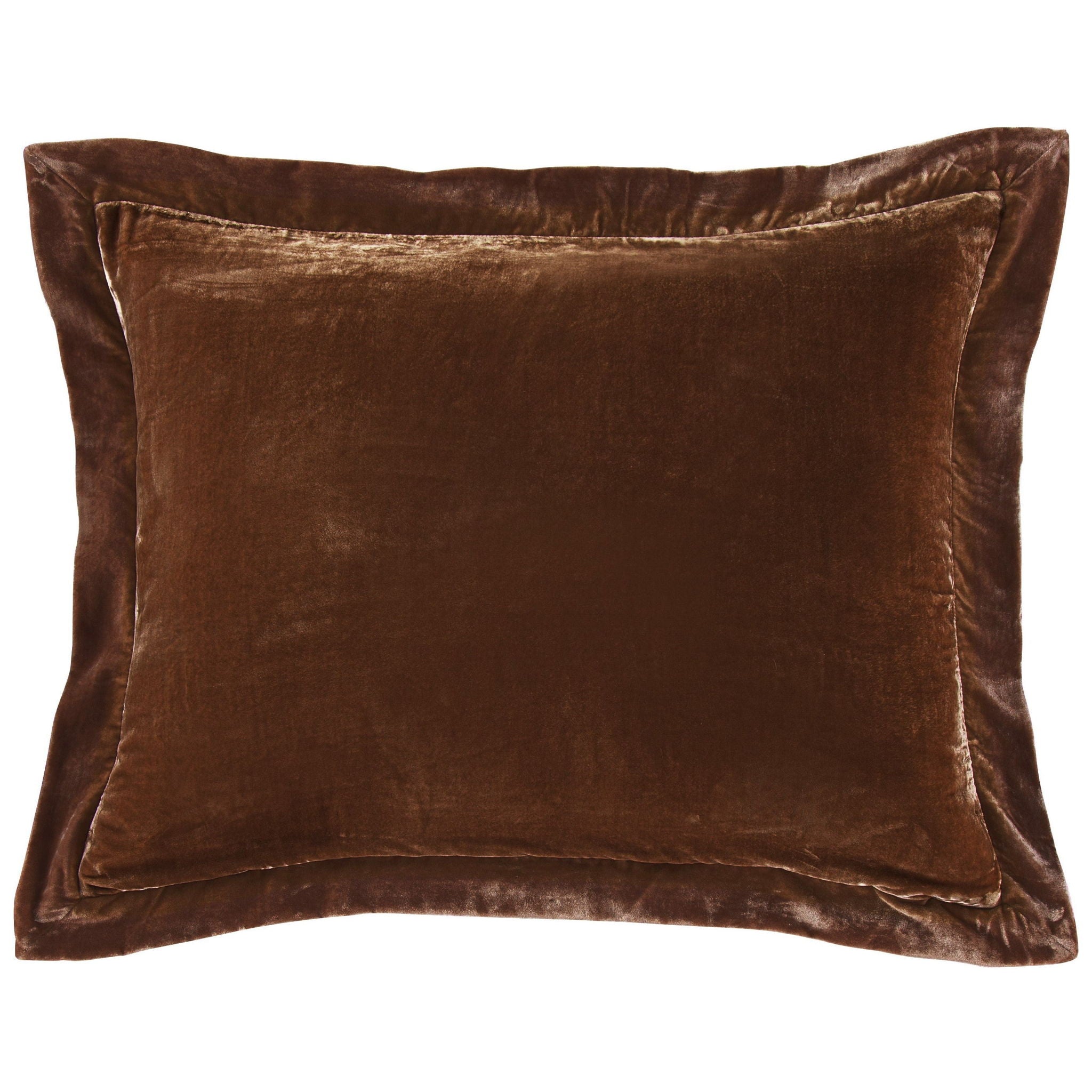 Stella - Faux Silk Velvet Flanged Dutch Euro Pillow - Copper Brown