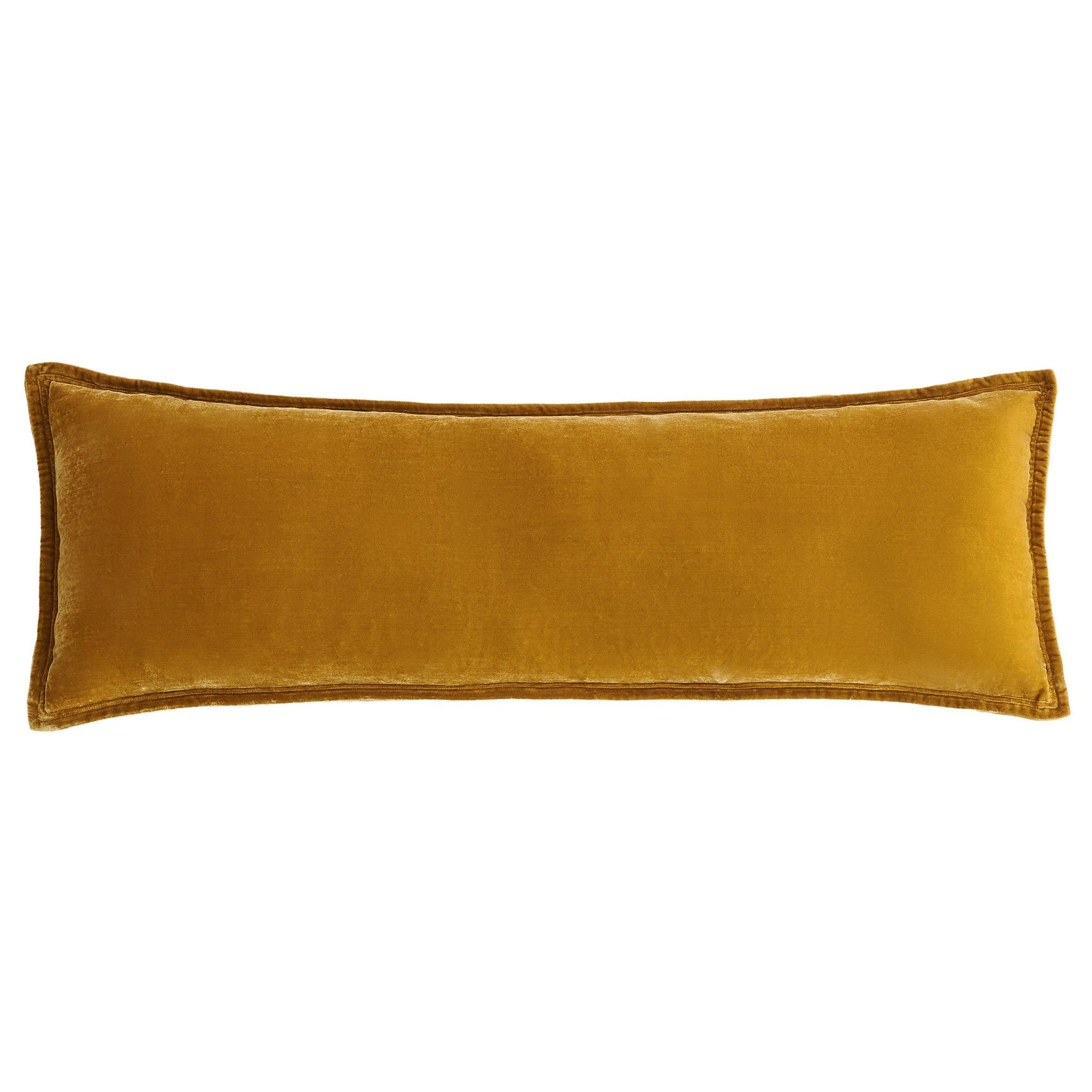 Stella - Faux Silk Velvet Long Lumbar Pillow - Saffron