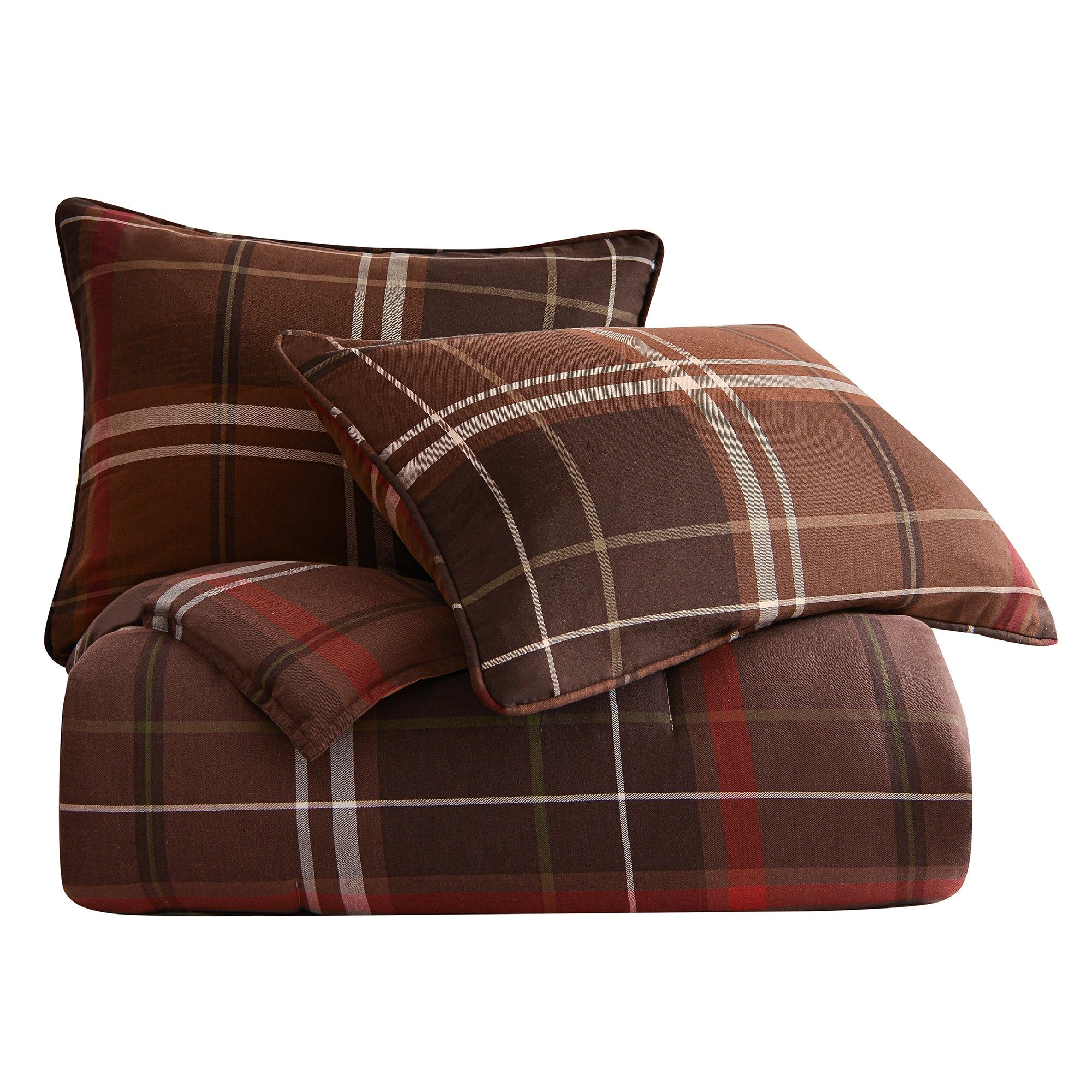 Jackson - Queen Plaid Duvet Cover Set (Set of 3) - Brown / Red