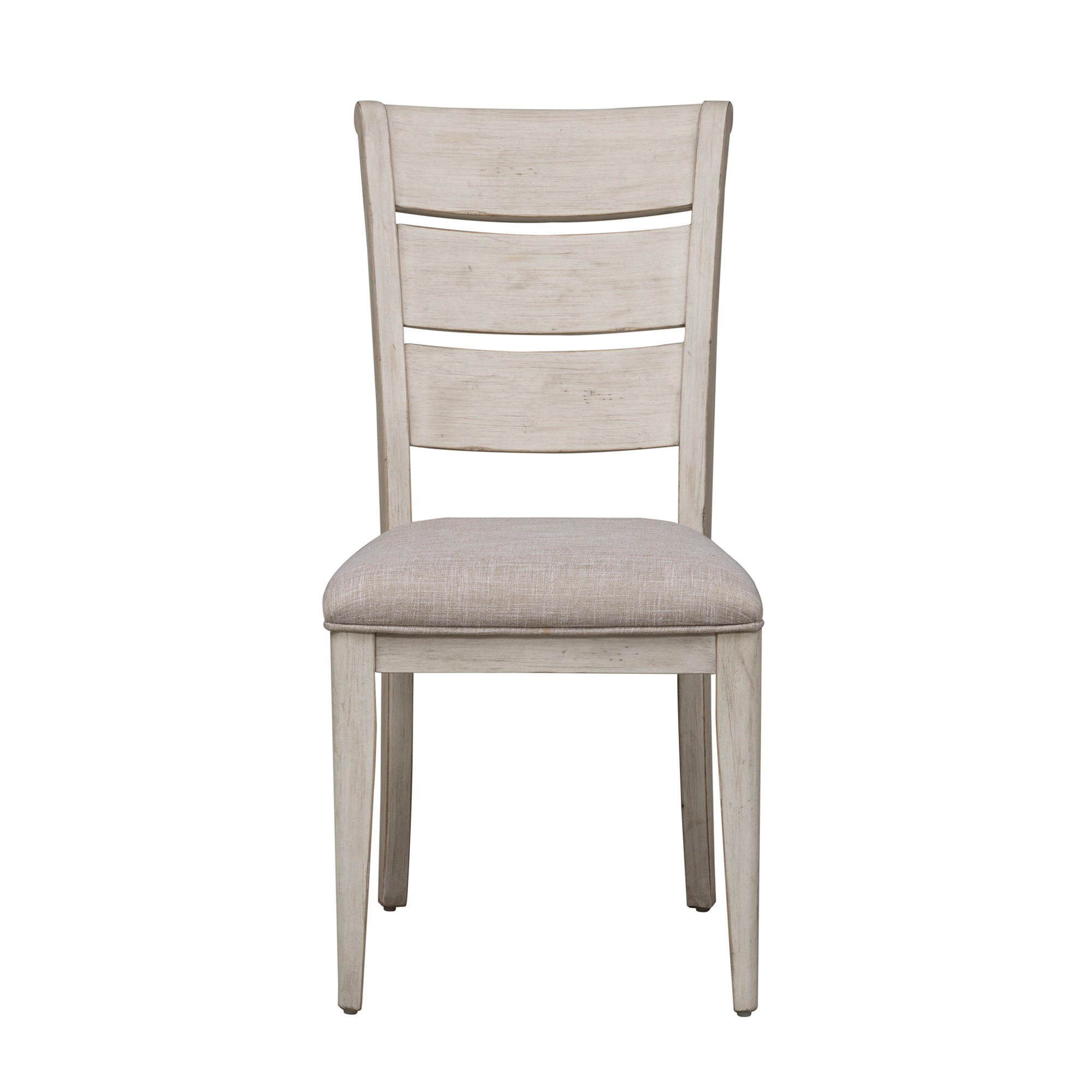 Farmhouse Reimagined - Ladder Back Upholstered Side Chair - Antique White / Chestnut Tops