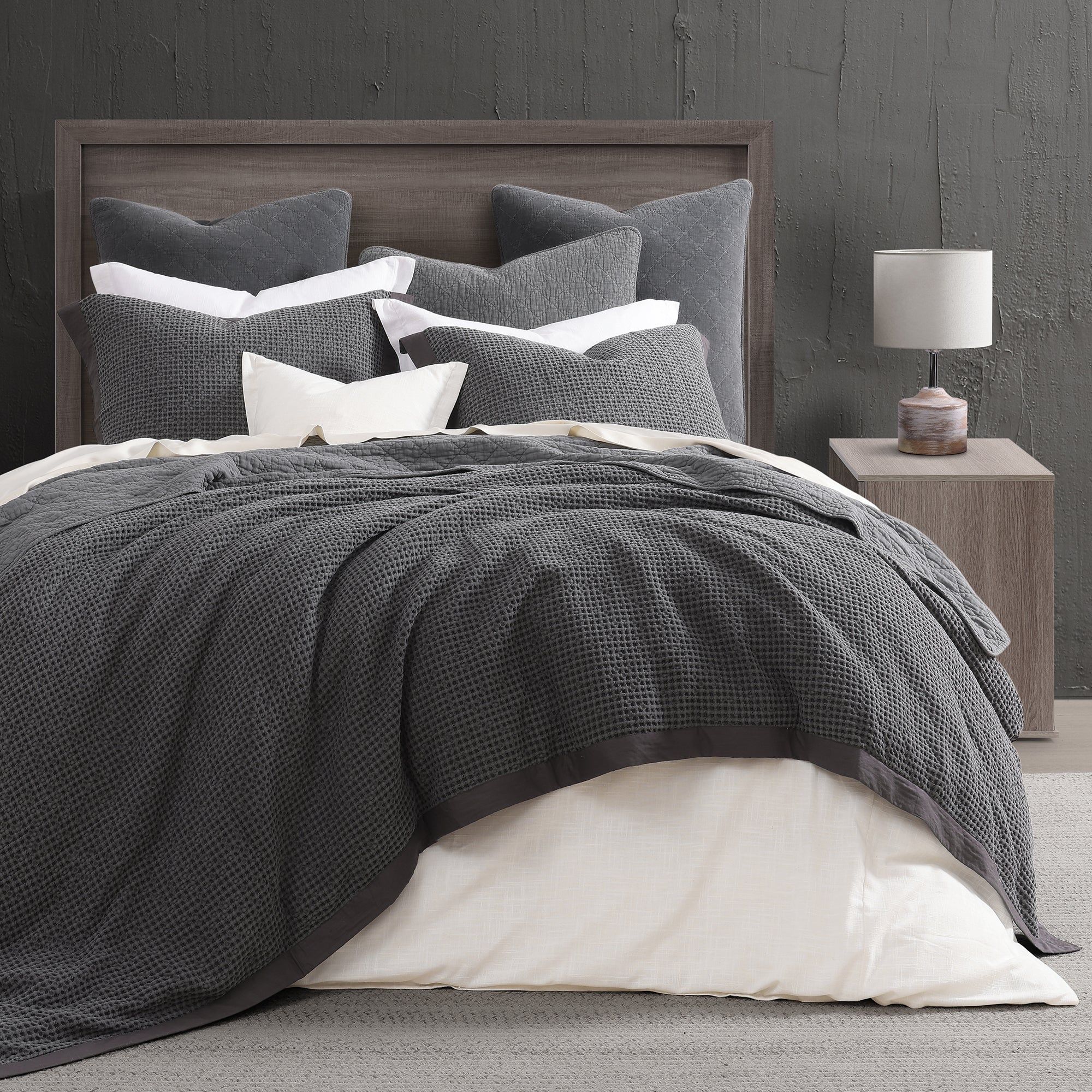 Stonewashed Cotton Waffle Weave - King Duvet Cover Set (Set of 3) - Slate