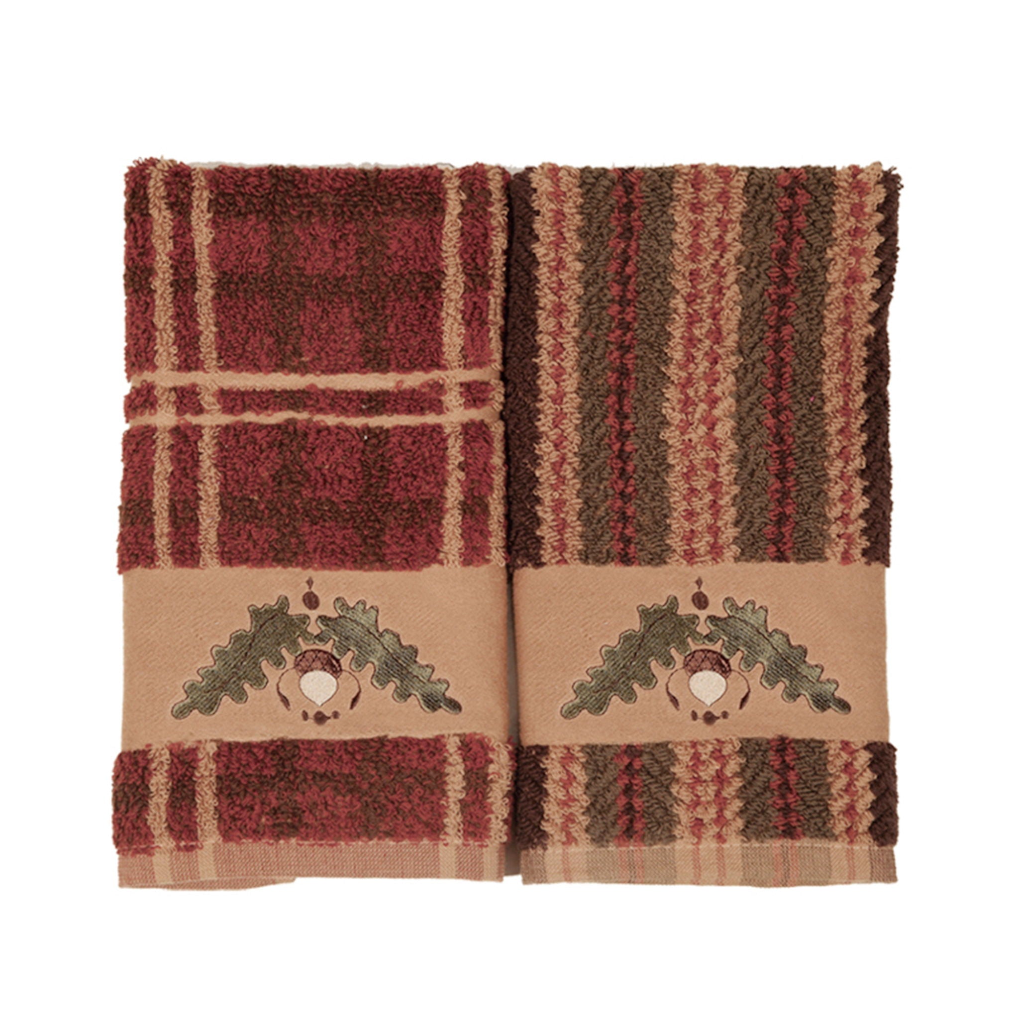 Embroidered Acorn Towel Set, Plaid (Set of 3), 2 Per Carton - Multi