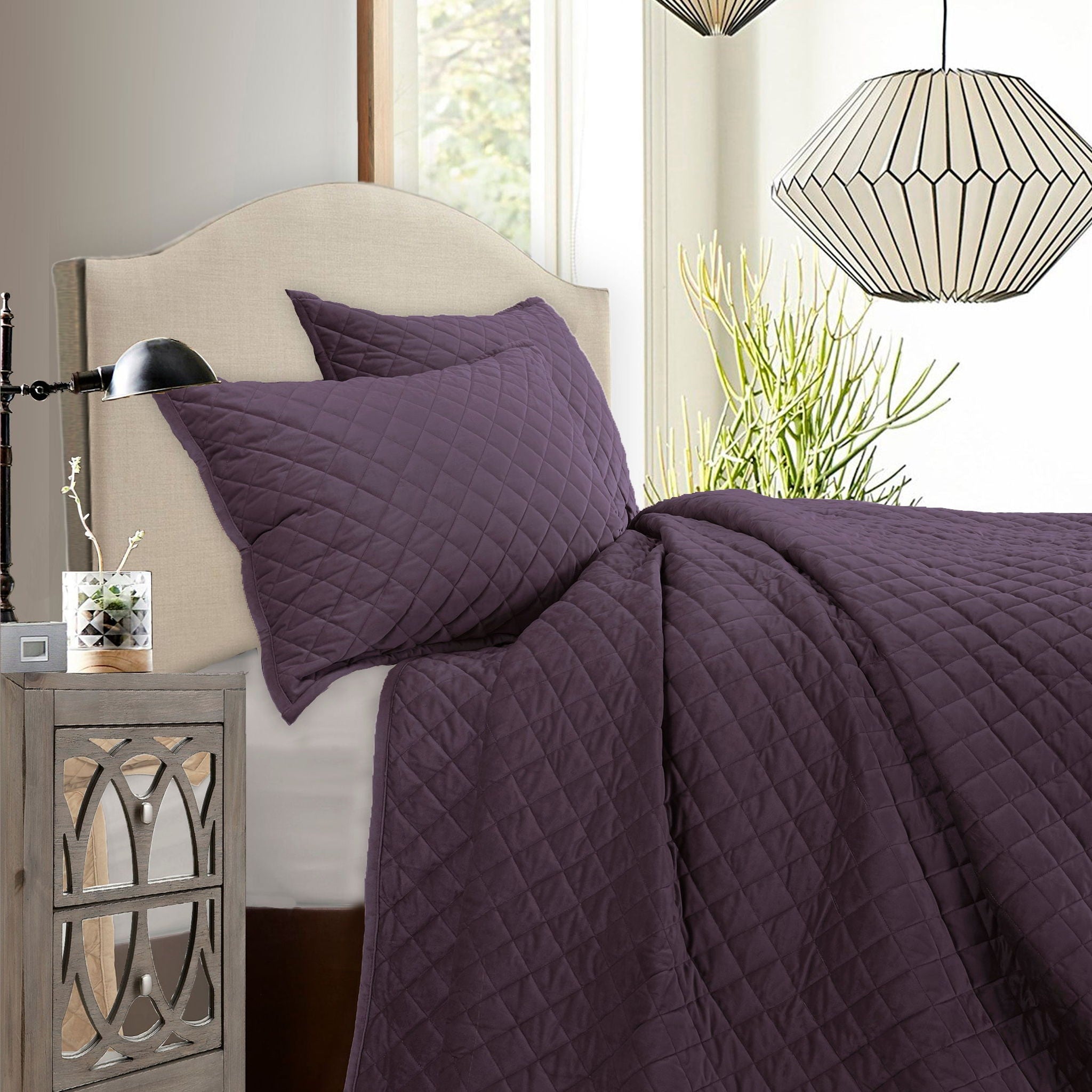 Velvet Diamond - Full/Queen Quilt Set (Set of 3) - Amethyst