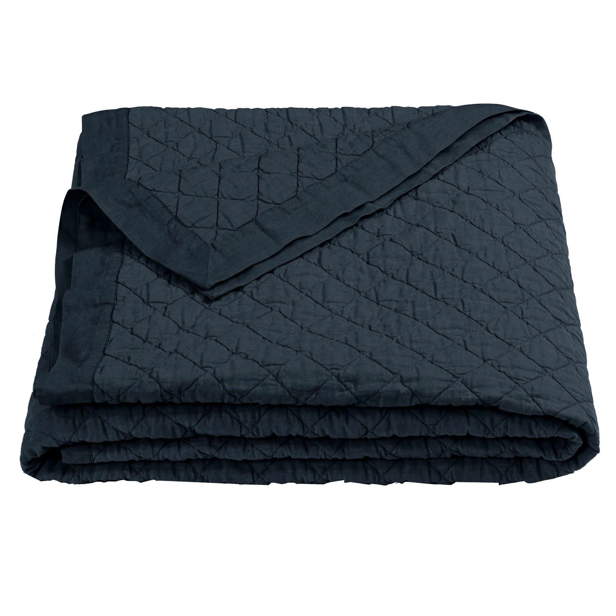 Diamond Linen - Full/Queen Linen Cotton Diamond Quilt - Navy