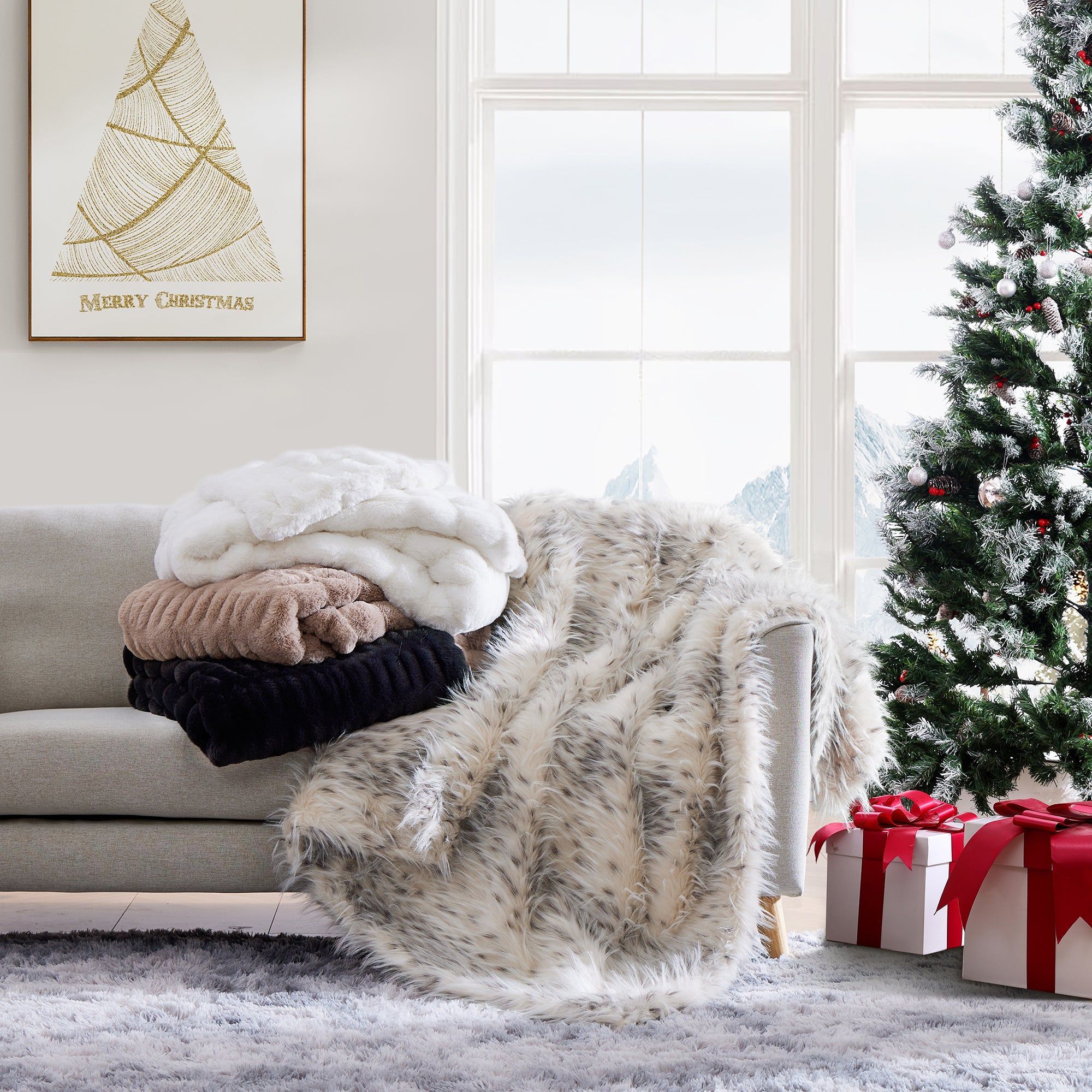 Ruched Rabbit - Double-Sided Throw - White