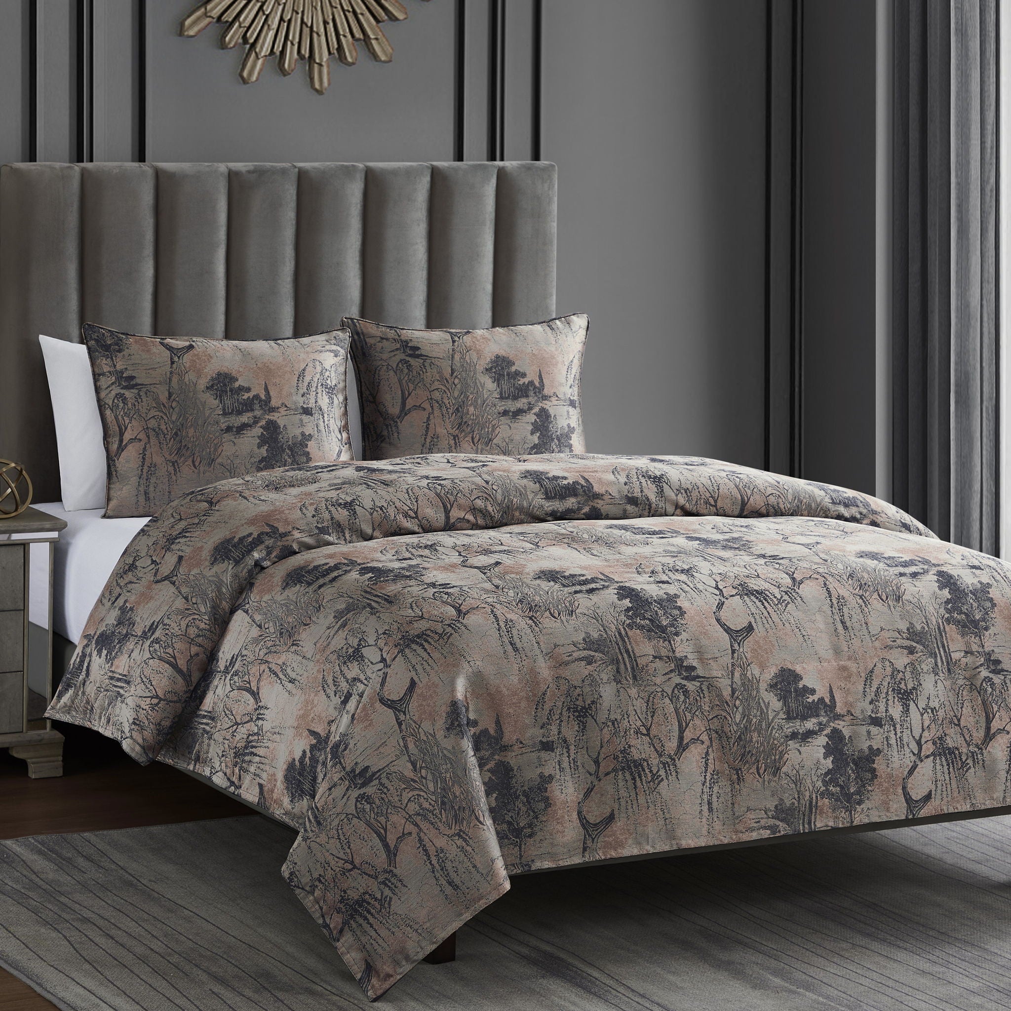 Pastoral Jacquard - King Duvet Cover Set (Set of 3) - Rose Gold