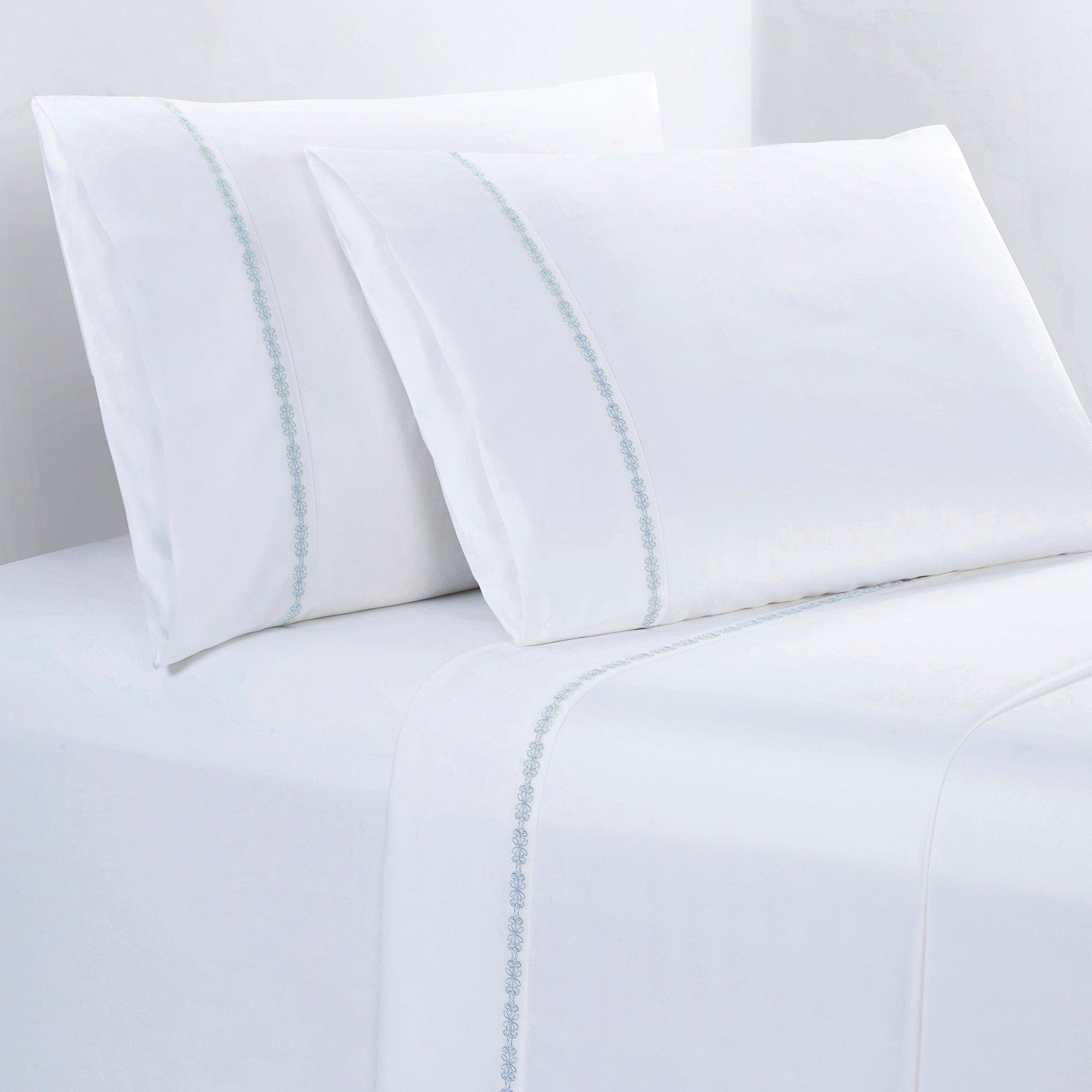 Laurel Sheet - Full 350TC Laurel Embroidered Border Sheet Set (Set of 4) - Light Blue
