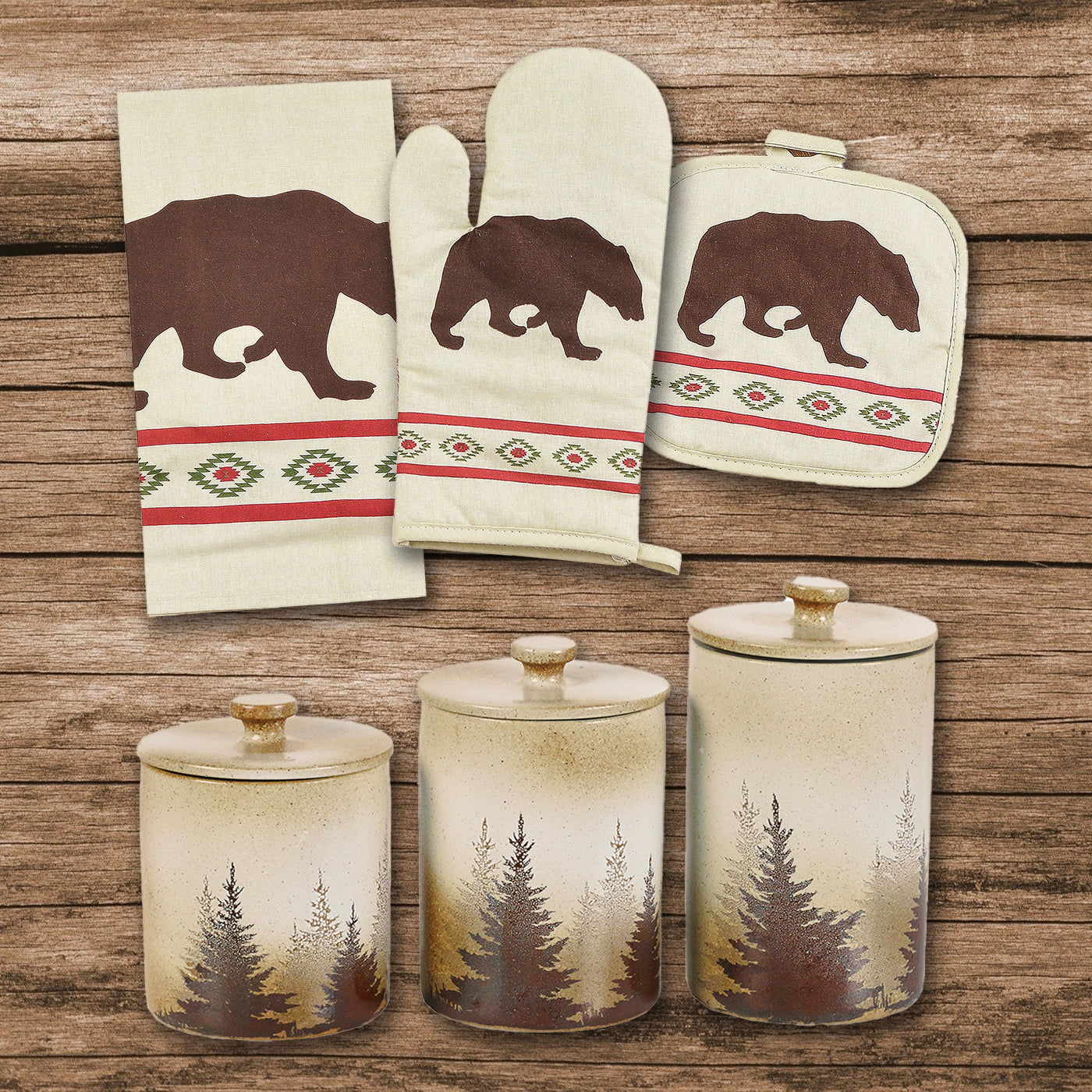 Aztec Bear - Print & Clearwater Pines Set (Set of 13) - Cream / Brown