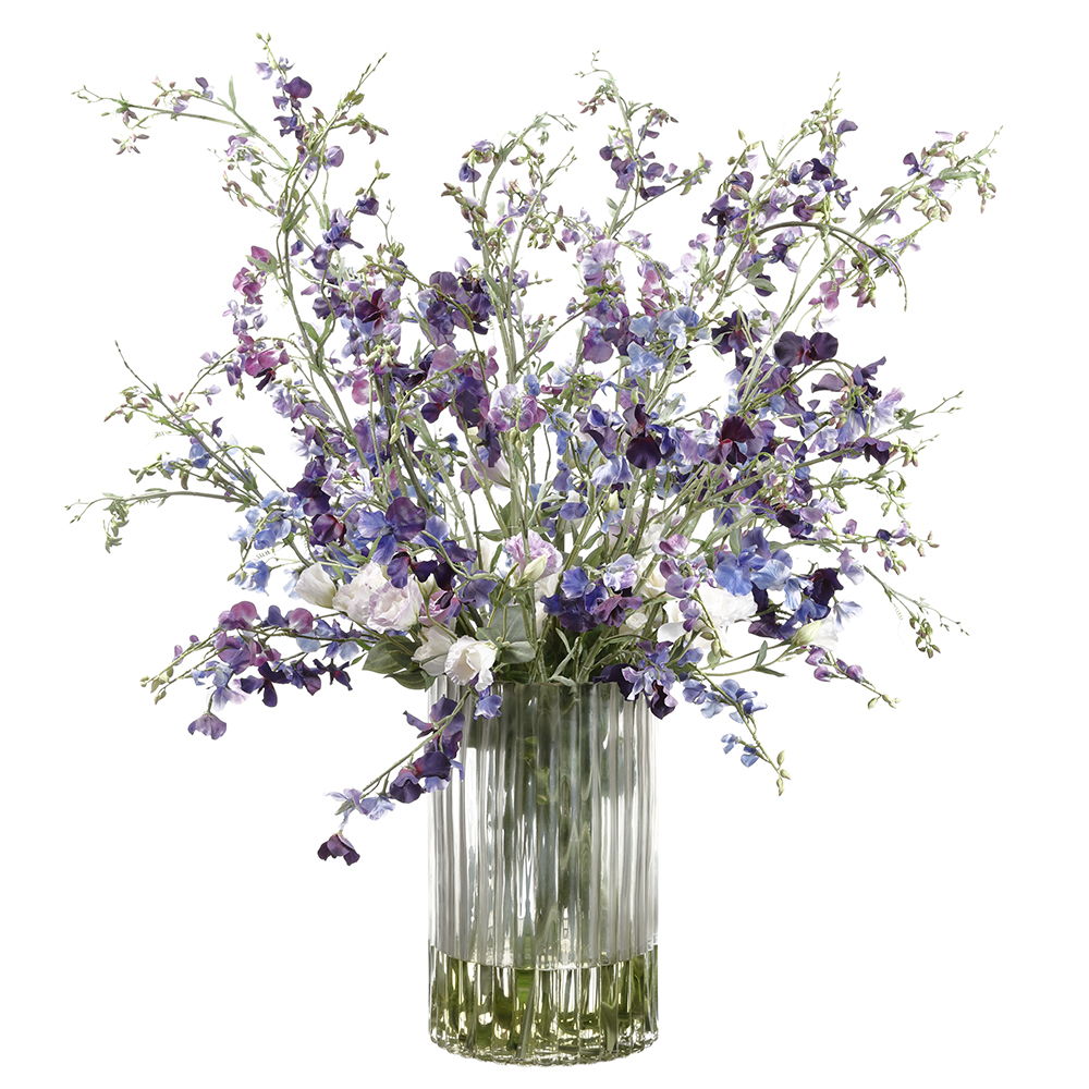 Sweet Pea Arrgement In 16.25"Hx10.5"D Ribbed Glass Vase Purple Viole