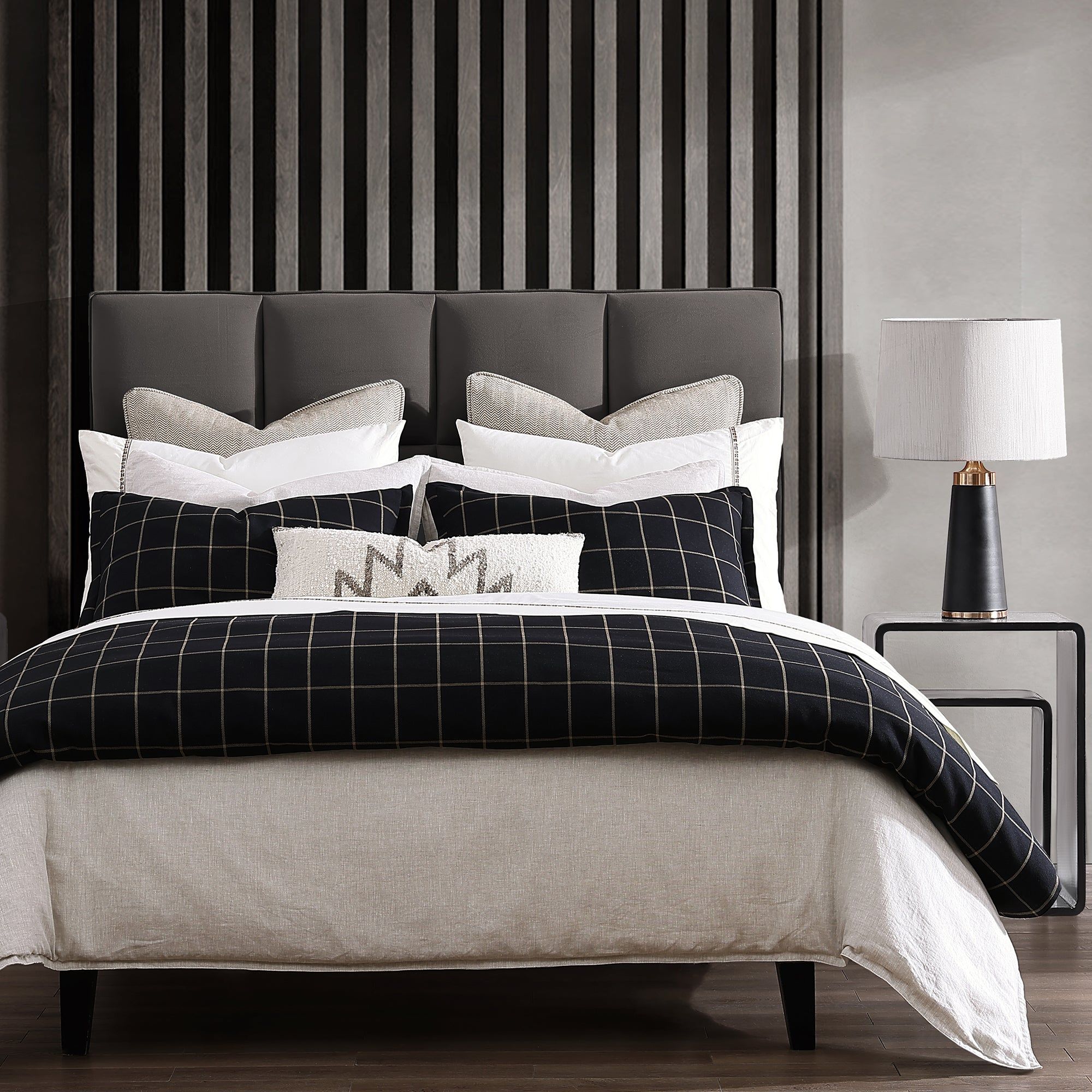 Windowpane - Full Plaid Comforter Set (Set of 3) - Black