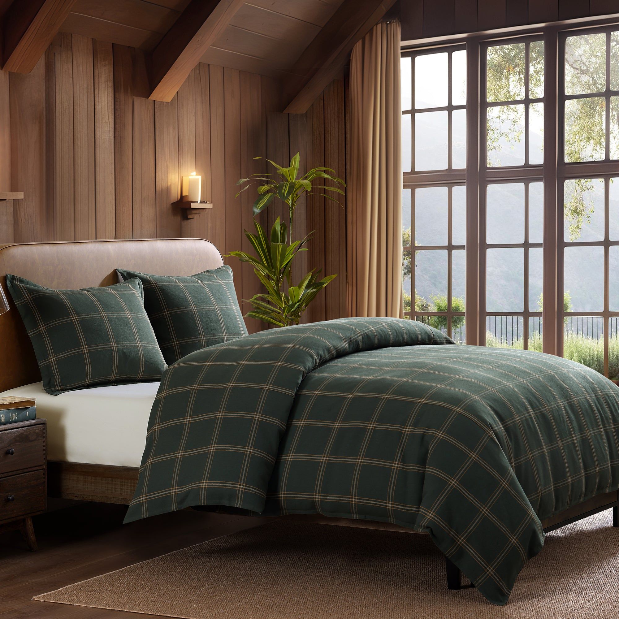 Windowpane - King Plaid Duvet Cover Set (Set of 3) - Hunter Green