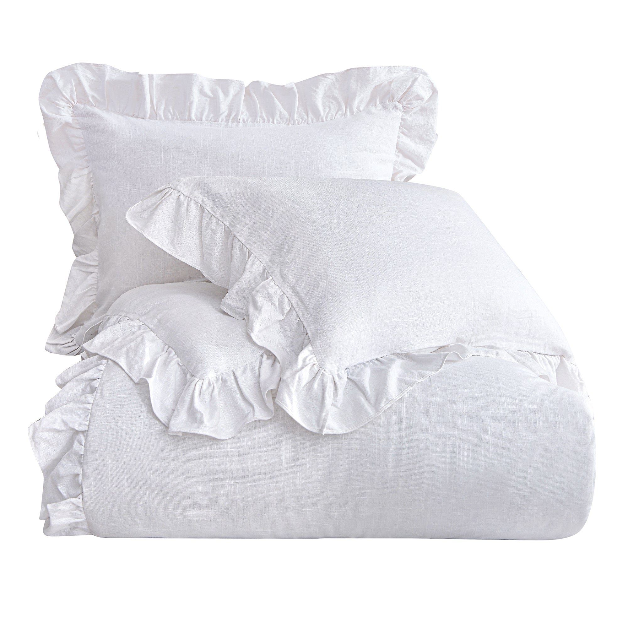 Lily - King Washed Linen Duvet Cover Set (Set of 3) - White