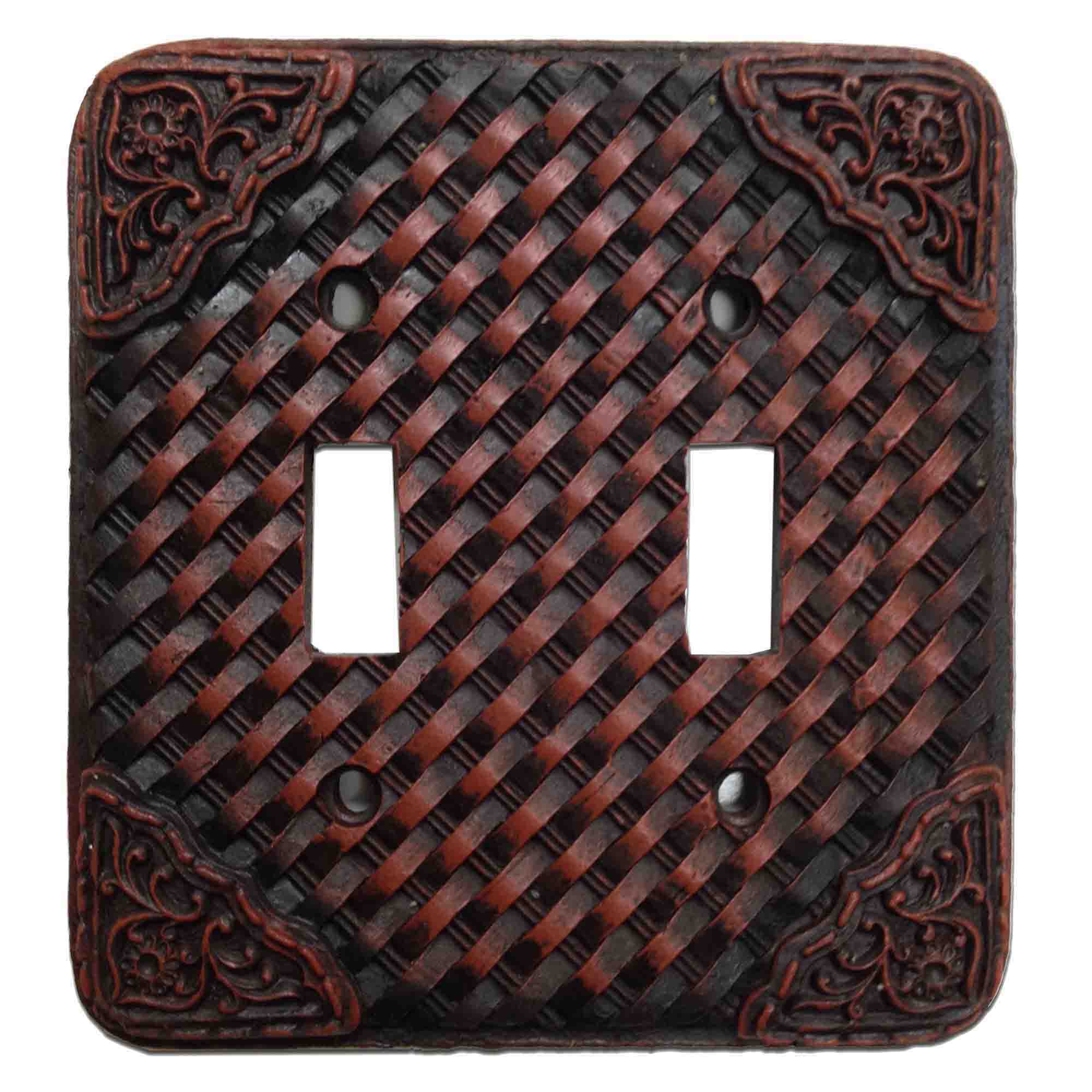 Weaver Switch Plate - 5" x 5.5" Tooled Resin Weaver Double Wall Switch Plate 4 Per Carton - Brown