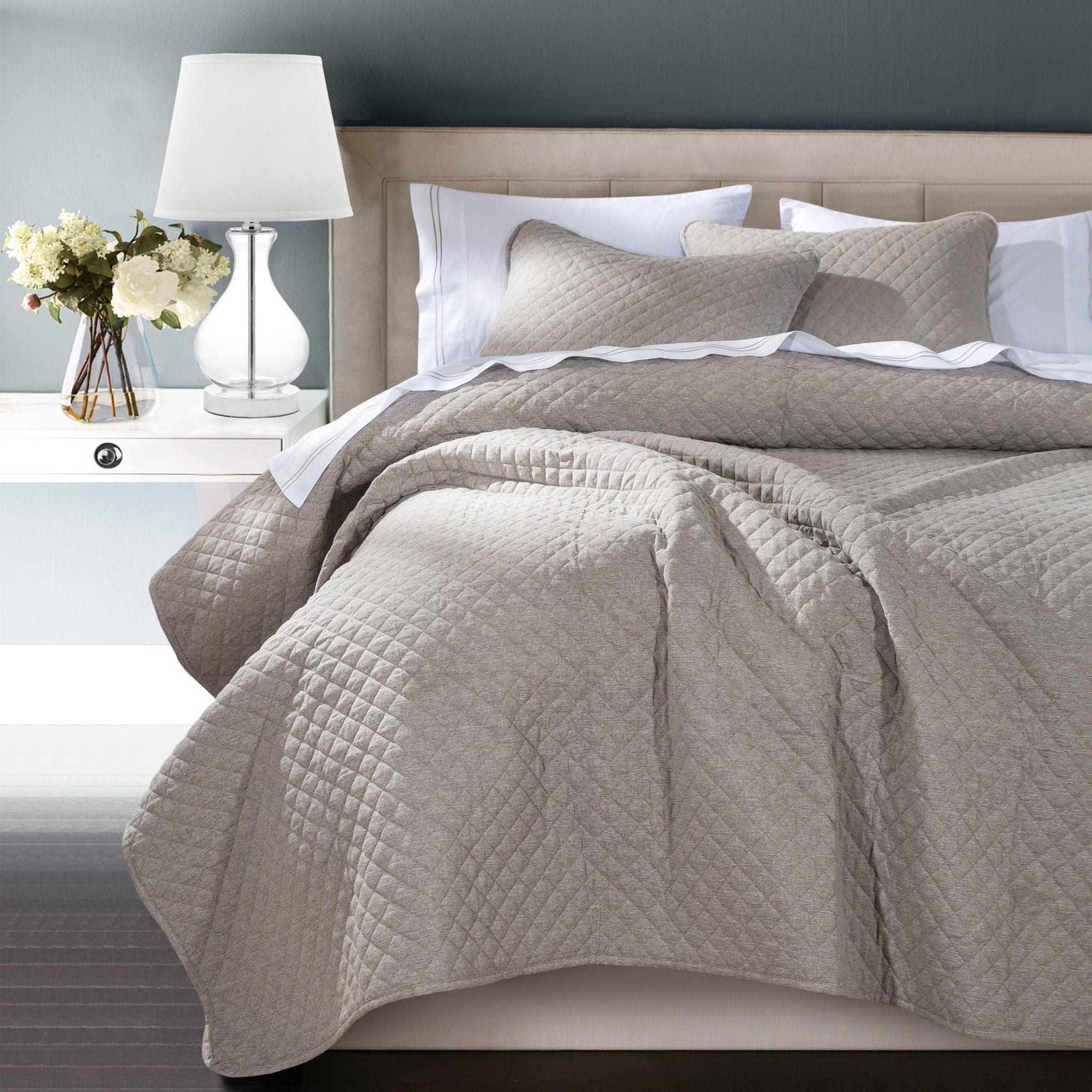 Anna - Full/Queen Diamond Quilted Coverlet Set (Set of 3) - Taupe